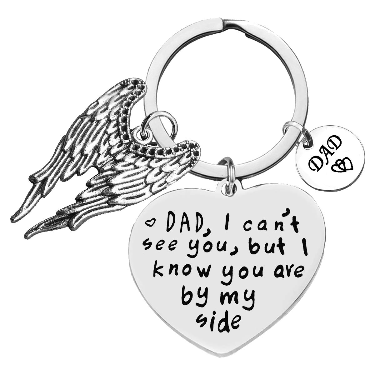 Memorial Keychain for Loss of Dad - Sympathy Gift for Father's Day, Bereavement Jewelry Keyring with 'I Can't See You But I Know You're By My Side' Engraving - Perfect Remembrance Gift for Grieving Son or Daughter - Use for Keys, Purse, or as a Comforting Keepsake