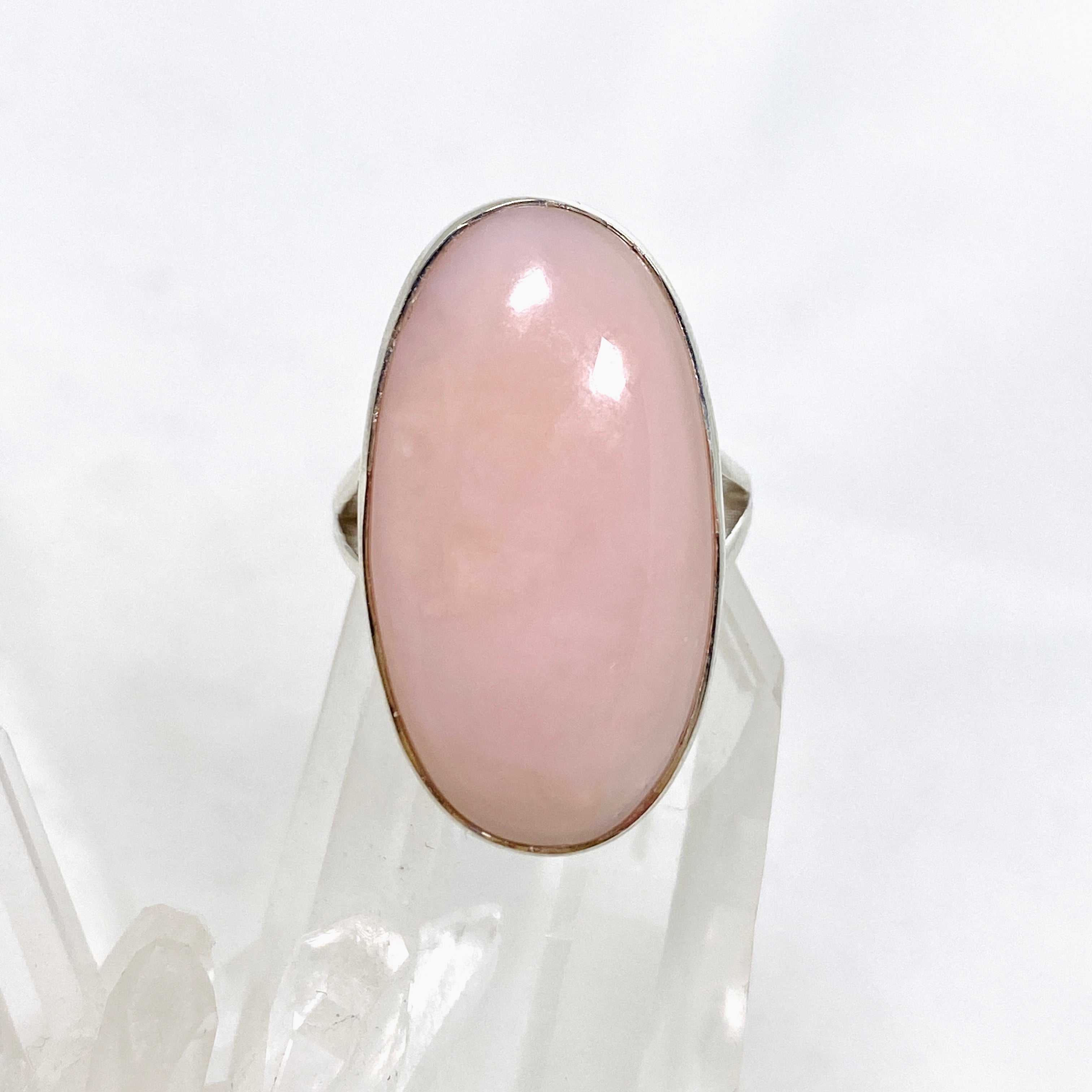Pink Opal Oval Cabochon Split Band Ring Size 7 KRGJ3307 - Elegant Gemstone Jewelry for Women, Perfect for Weddings, Parties & Everyday Wear