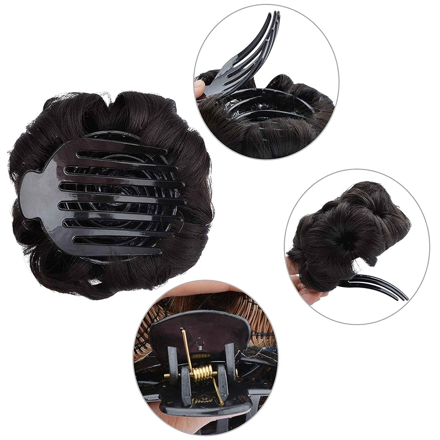 Rubela Hair Bun Clutch - Elegant Chignon Clip, Synthetic Hair Bun Extension, Donut Claw Jaw Updo, Curly Weave Hair Scrunchies for Women - Black Hair Claw | Perfect for Weddings, Parties & Everyday Styling