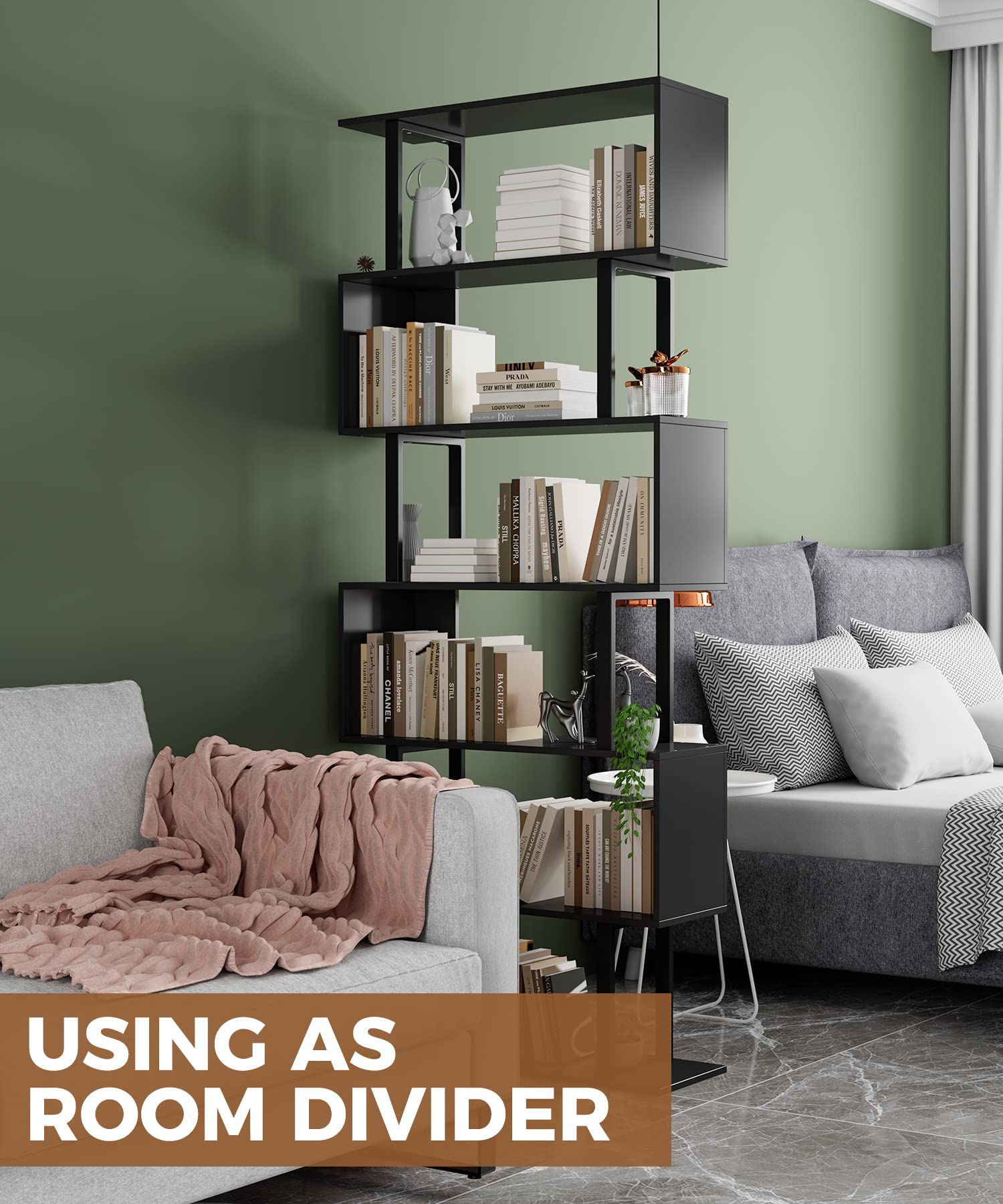 Gadroad 6-Tier Geometric Bookcase - Modern Black Wooden Bookshelf for Bedroom, Living Room & Home Office - Space-Saving Corner Storage Shelf for Books, Decor & Organizing Small Spaces