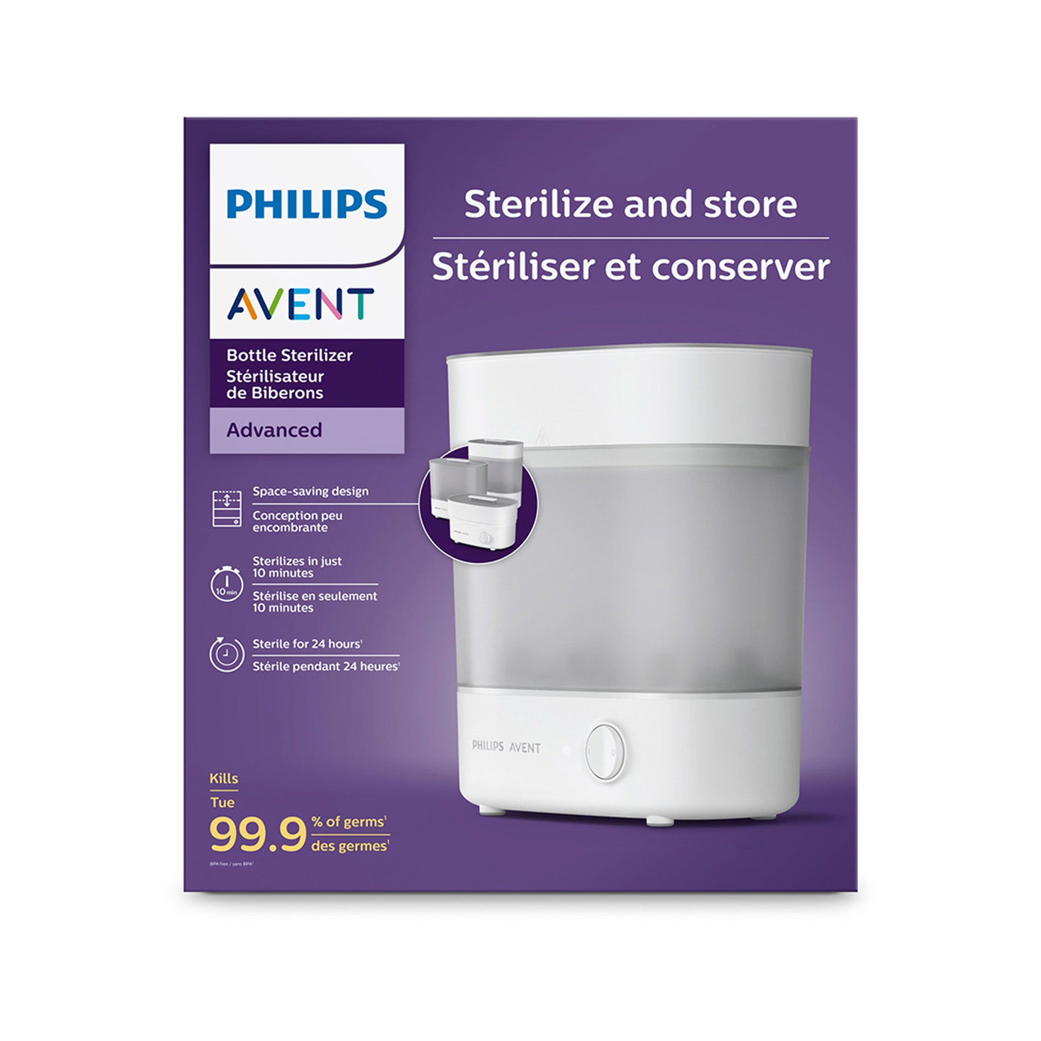 Philips AVENT Advanced Baby Bottle Sterilizer SCF293/00 - 3-in-1 Electric Steam Sterilizer for Bottles, Pacifiers & Breast Pump Parts - Kills 99.9% Germs - Perfect for Newborns & Infants - Ideal for Daycare, Travel & Home Use