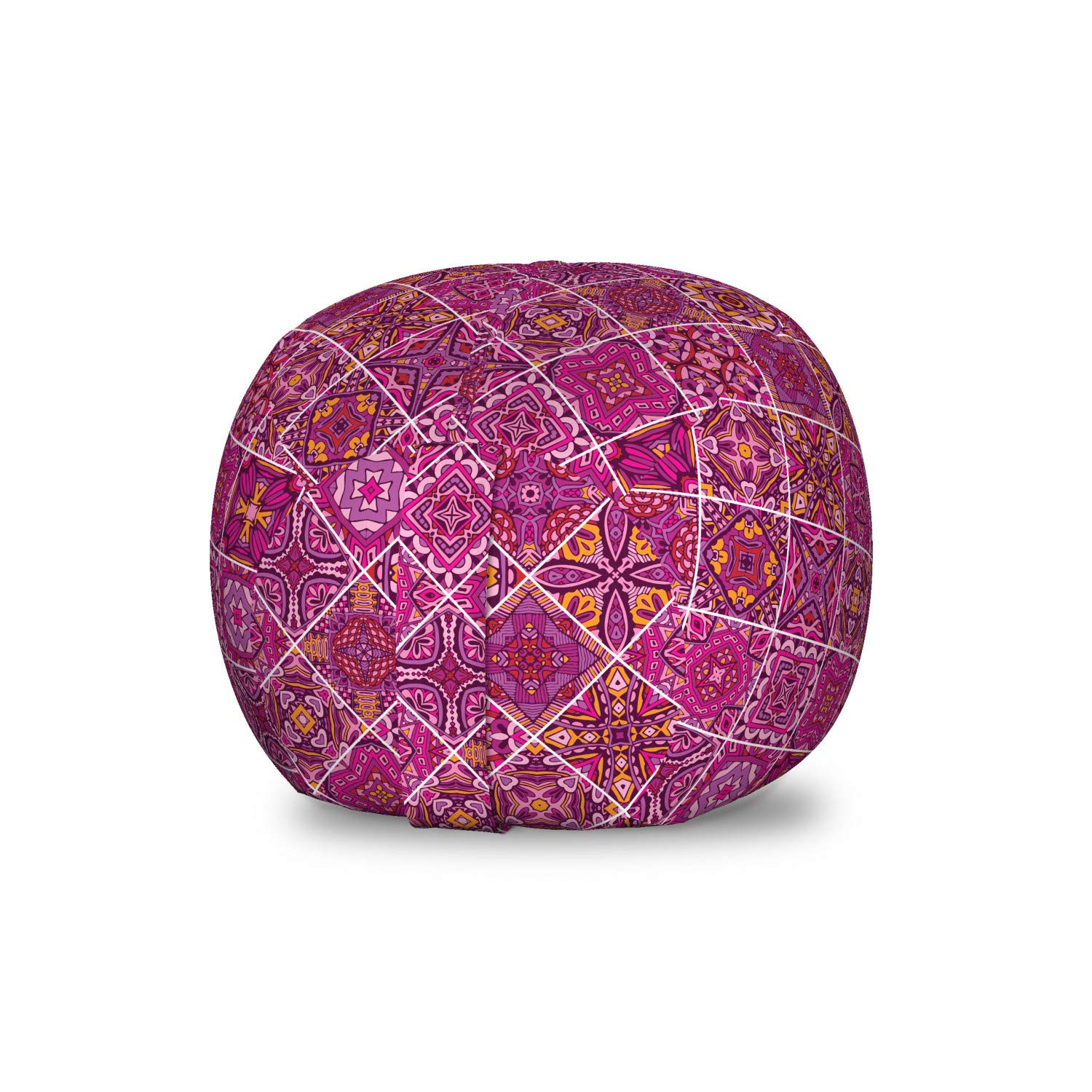 Ambesonne Moroccan Storage Toy Bag Chair - Small Washable Stuffed Animal Organizer with Checkered Pattern & Abstract Pink Motifs in Magenta Purple Marigold | Kids Room Decor, Playroom Storage, Nursery Organization