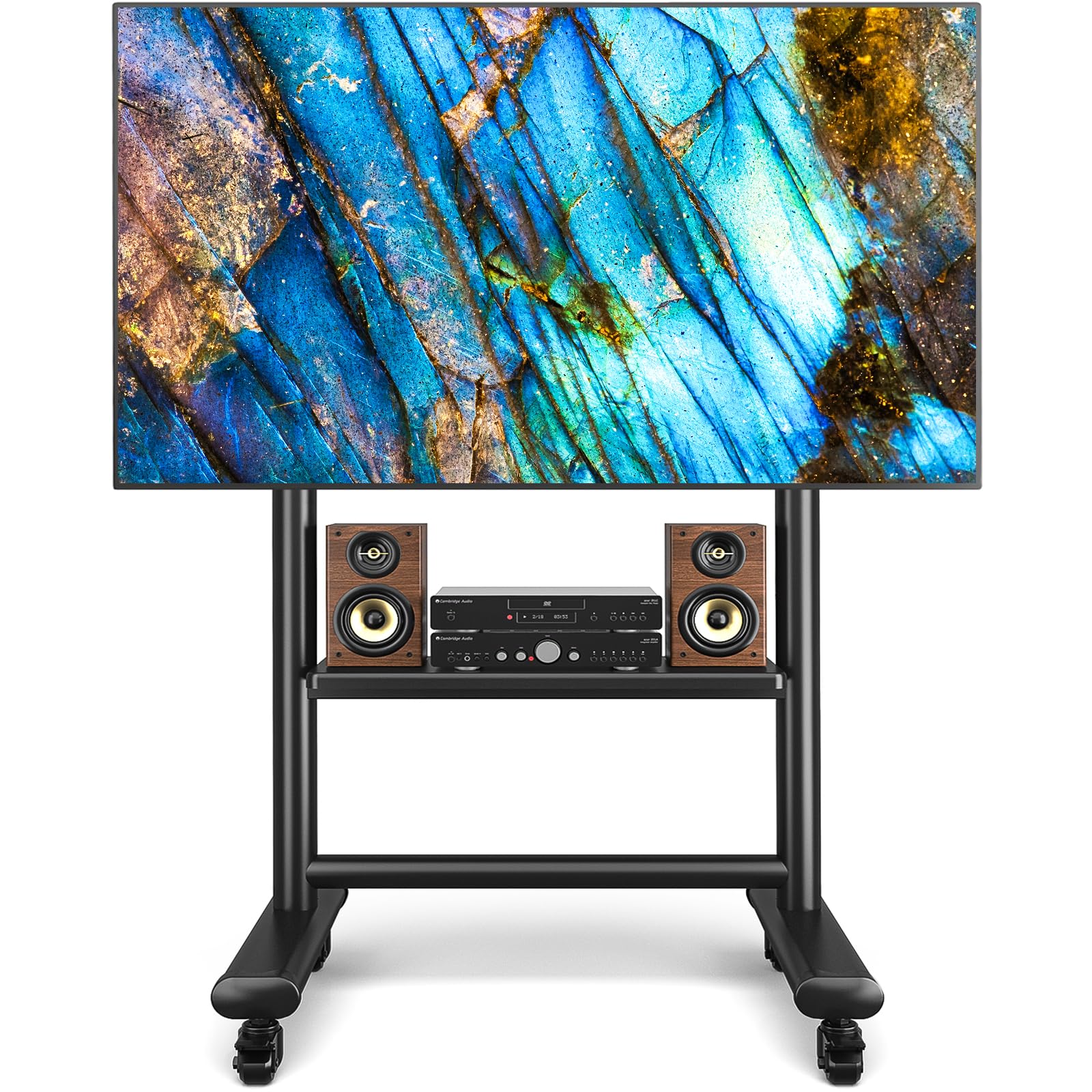 Heavy Duty Mobile TV Stand for 50-92 Inch Large TVs up to 200lbs - Adjustable Height Rolling TV Cart with Locking Wheels & AV Shelf - Perfect for Home Theater, Office Presentations, and Trade Show Displays