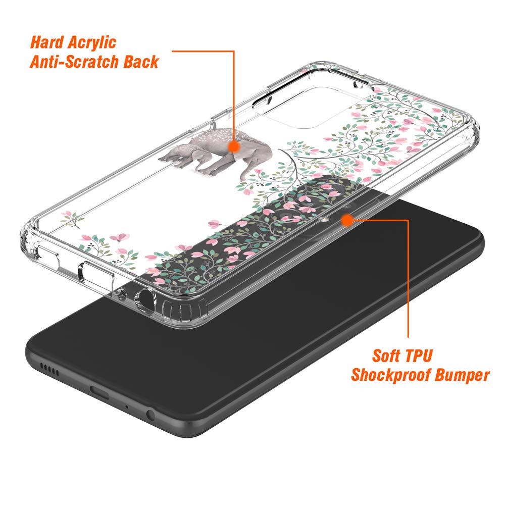 Clear Protective Phone Case for Samsung Galaxy A52 5G (6.5 Inch, 2021 Model) with Elephant Design - Slim Fit, Shockproof Cover for Everyday Use & Travel Protection