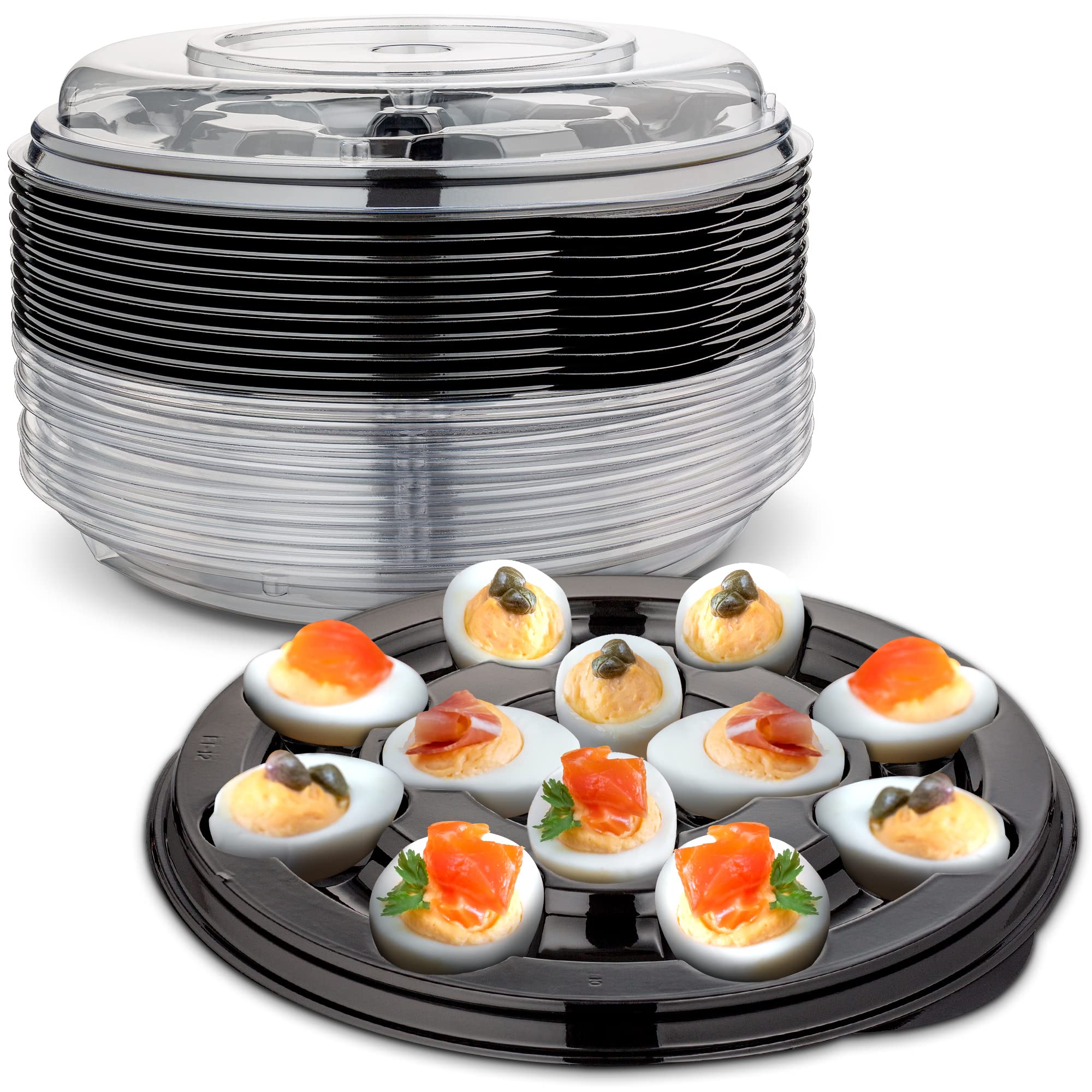 Premium Plastic Deviled Egg Tray - 12 Egg Halves with Disposable Lid - Reusable Food Container for Parties, Picnics & Potlucks (10-Pack) - Made in USA