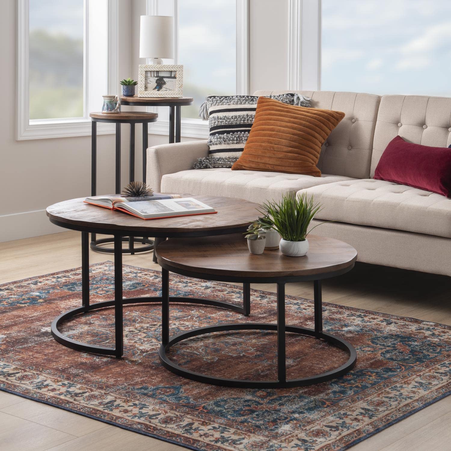Weston Modern Nesting Coffee Tables Set of 2 - Brown Wooden Side Tables for Living Room - Perfect for Small Spaces, Coffee Table Decor & Lounge Furniture