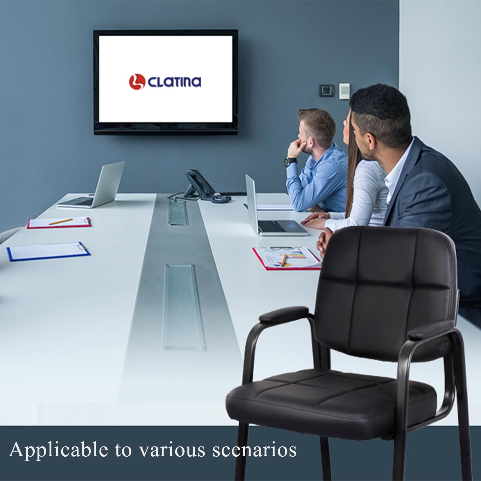 CLATINA Leather Office Guest Chair - Padded Arm Reception Chair for Conference Room, Waiting Area & Desk - No Wheels Ergonomic Seating for Office, Hotel & Business - Set of 1 - Perfect for Lobby, Reception & Visitor Areas