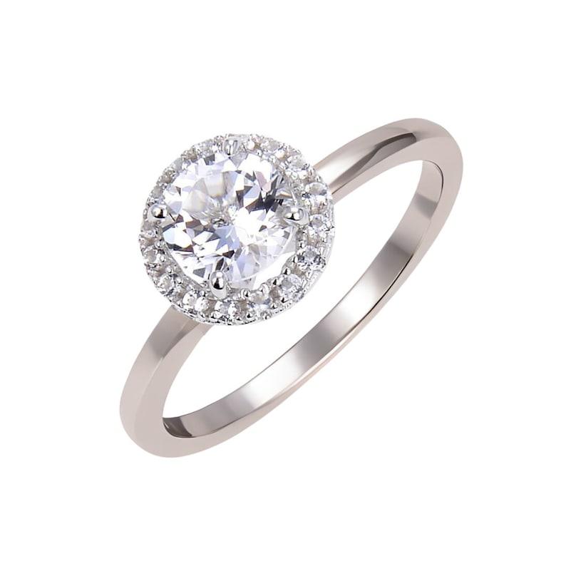 White Topaz Halo Promise Ring for Women - 925 Sterling Silver Engagement Ring, Elegant Wedding Band for Girlfriend, Anniversary & Valentine's Day Gift - Perfect for Proposals & Special Occasions