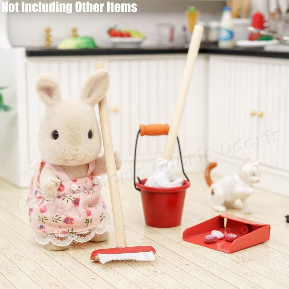 Odoria 1/12 Scale Miniature Mop and Bucket Set - Realistic Dollhouse Cleaning Accessories for DIY Crafts, Model Scenes & Miniature Displays