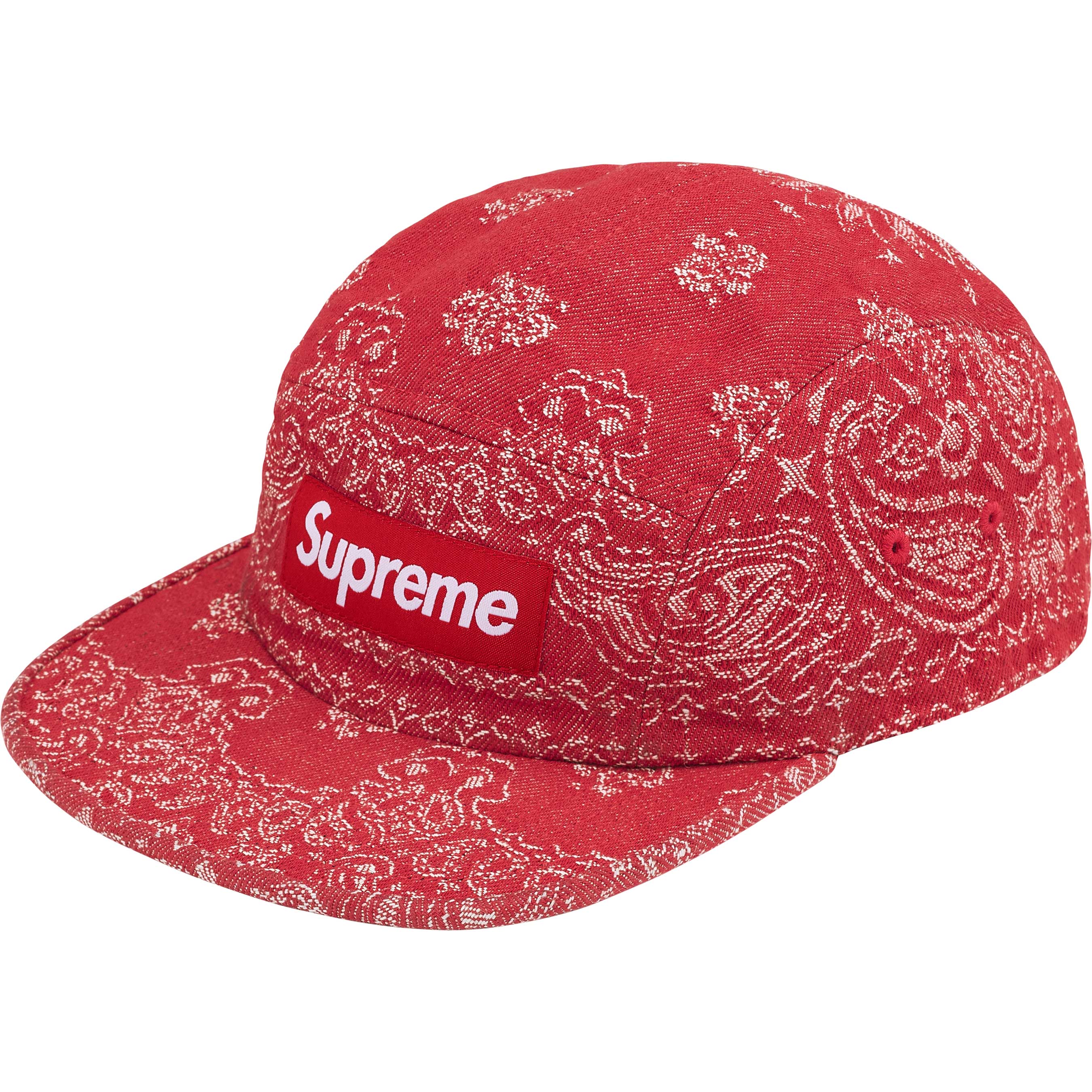 Supreme Bandana Jacquard Denim Camp Cap - Red Baseball Hat for Men & Women - Streetwear Fashion Accessory for Urban Style & Outdoor Activities