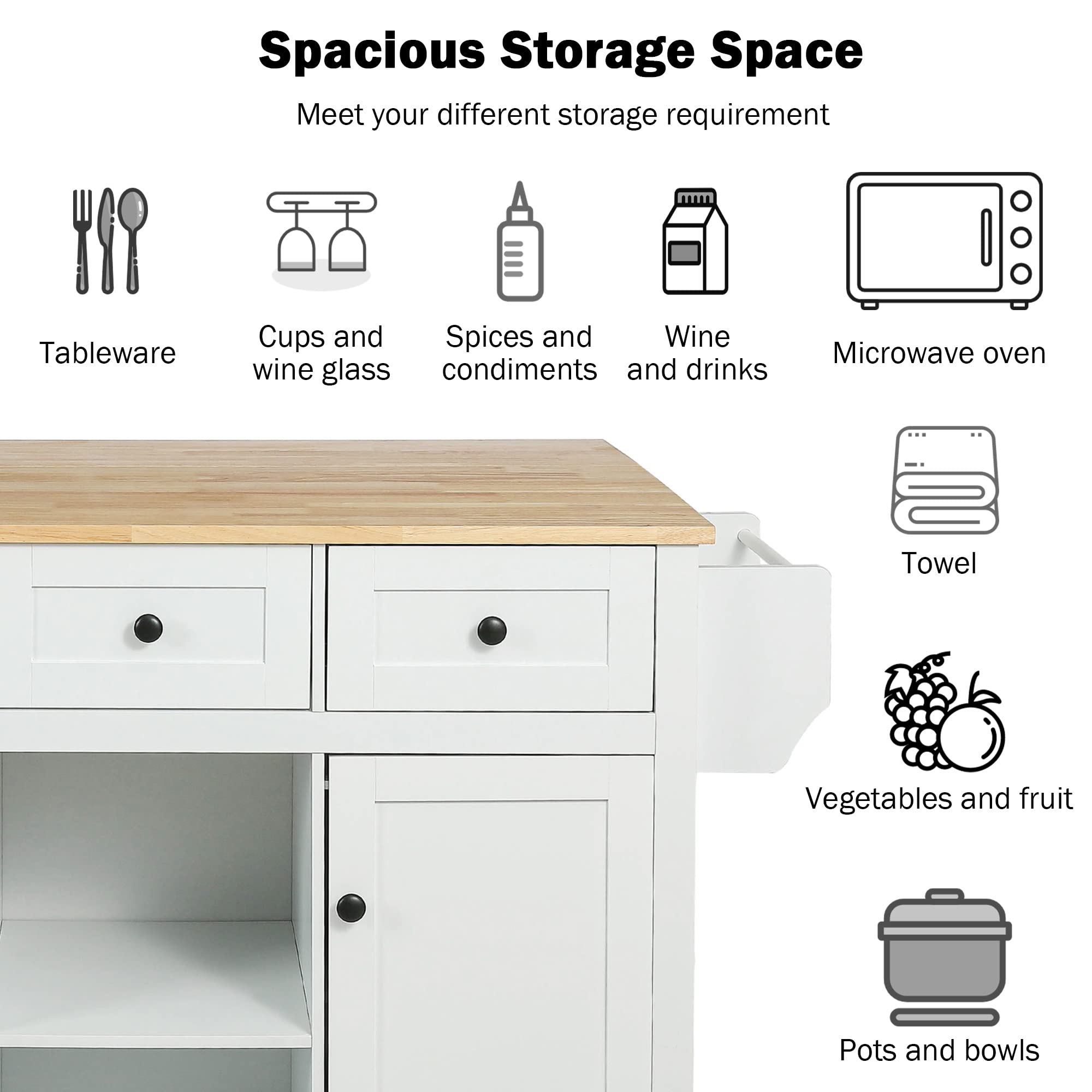 Portable Kitchen Island Cart with Storage & Drop Leaf - for Dining Room & Small Spaces