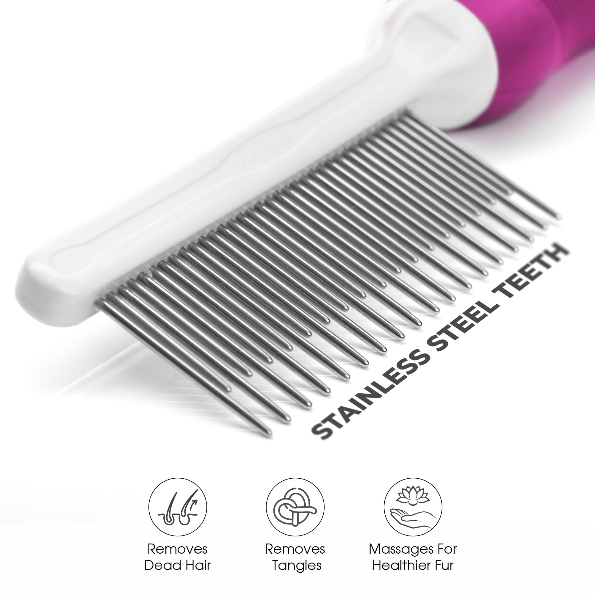 Premium Poodle Pet Comb with Stainless Steel Teeth - Detangling Brush for Dogs & Cats to Remove Matted Fur, Knots & Tangles - Safe & Gentle Grooming Tool for DIY Pet Care (Pink) - Perfect for Daily Brushing & Professional Grooming Sessions