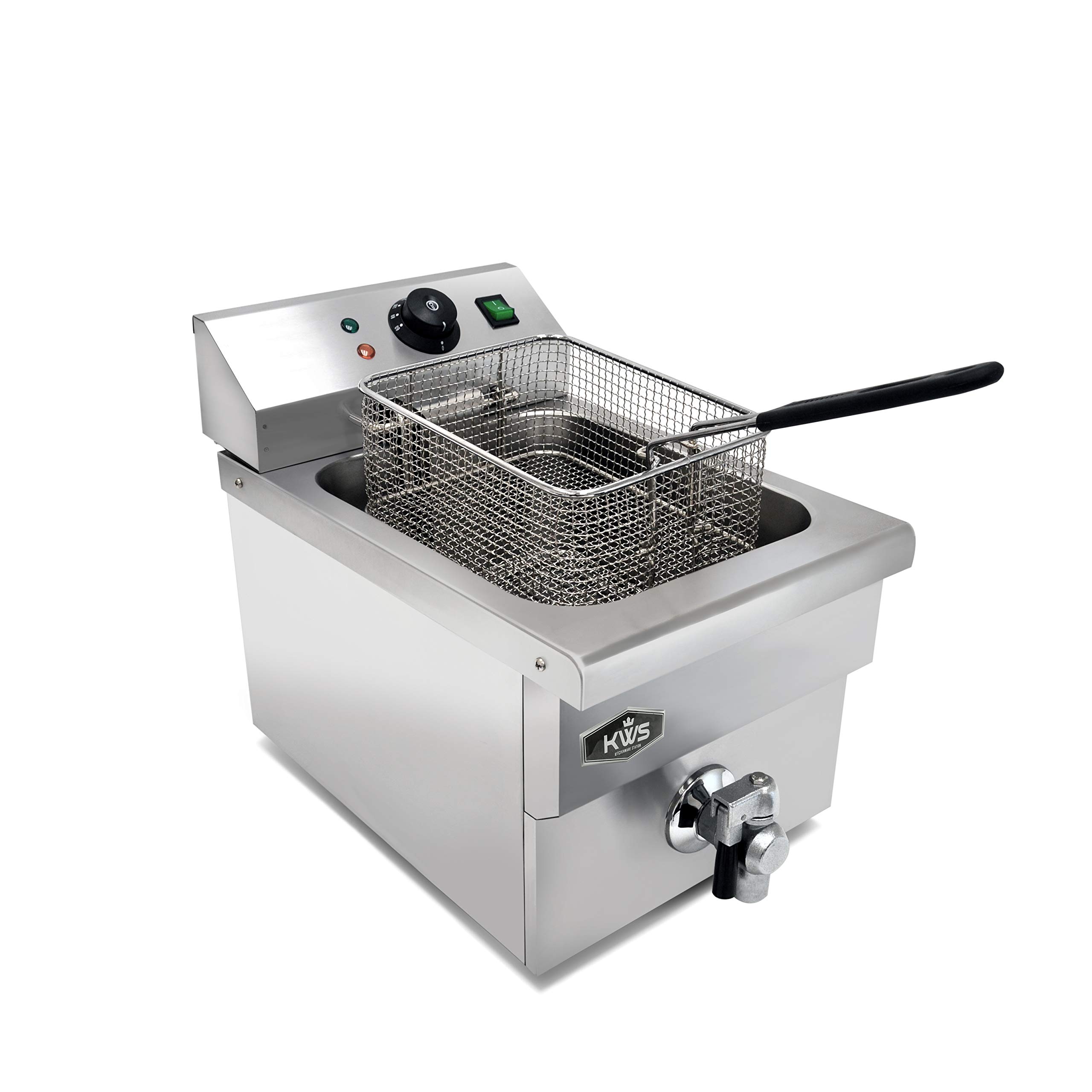 KWS DY-11 Commercial Electric Deep Fryer 1750W 11.4L Stainless Steel with Faucet Drain Valve System - Perfect for Restaurants, Food Trucks & Home Kitchens (DY-11 | 11.4L | 1750W)