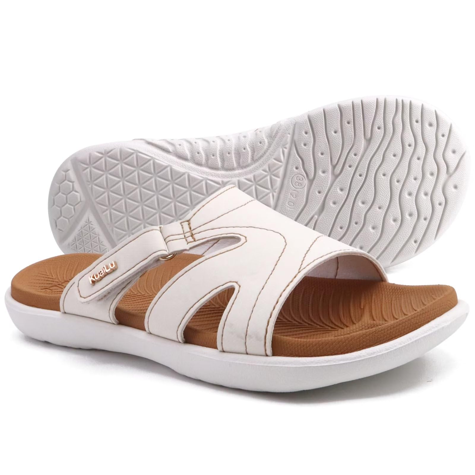KuaiLu Women's Orthotic Slides - Lightweight Athletic Yoga Sandals with Thick Cushion & Arch Support for Plantar Fasciitis - Comfortable Slip-On Slippers for Walking, Yoga, and Home Use