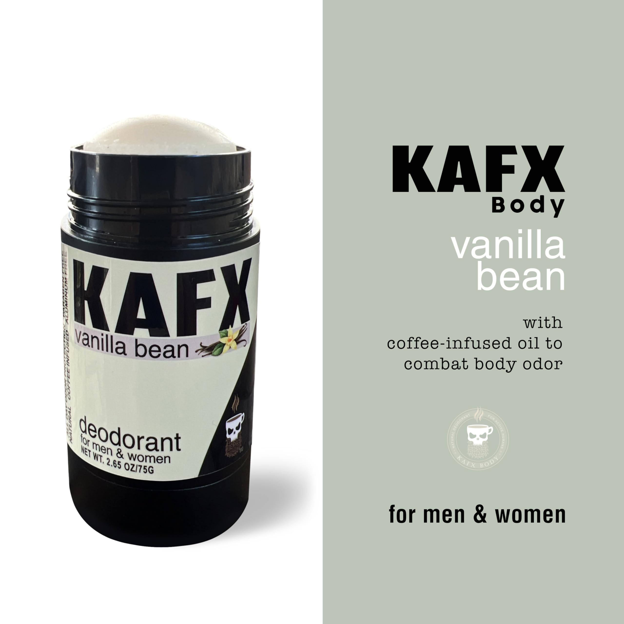 Natural Deodorant for Women & Men - Vanilla Bean Scent, Odor-Fighting Coffee Oil, Organic, Baking Soda-Free, Aluminum-Free, Paraben-Free, Dye-Free, 2 Pack (2.65 oz/75g Each) | Fresh All Day for Gym, Work & Outdoor Activities