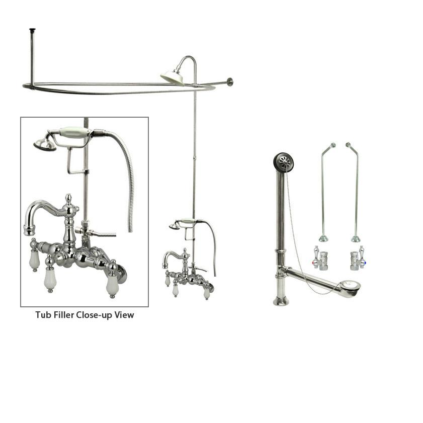 Chrome Clawfoot Tub Faucet Shower Kit with Enclosure Curtain Rod 1306T1CTS - Vintage Style Bathroom Fixture for Classic & Modern Homes | Perfect for Bathroom Renovation & Spa-Like Experience