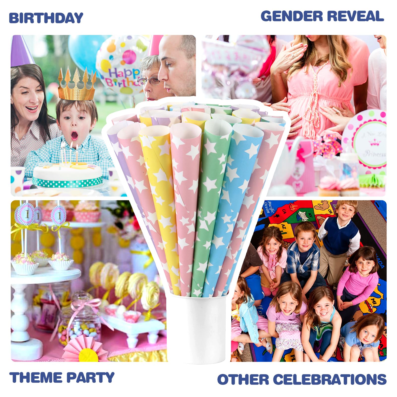 100 Pack Rainbow Star Cotton Candy Cones - Premium Multicolor Paper Cones for Cotton Candy Machines & Candy Floss Sugar - Perfect for Birthday Parties, Carnival Events & Sweet Treats