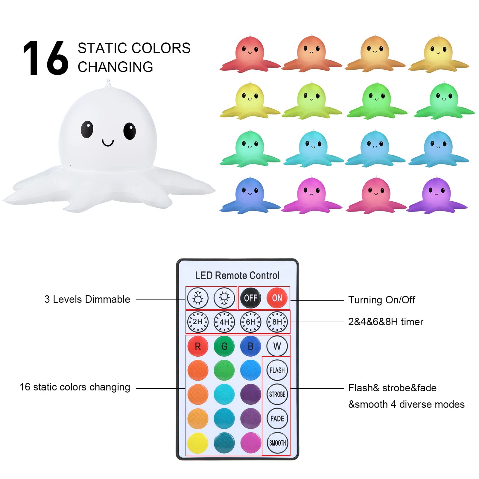 2 Pack Solar Floating Pool Lights with Remote - Dimmable & Timer Octopus Inflatable Lights for Above Ground Pools, Perfect for Night Swimming, Garden Parties, and Christmas Decorations