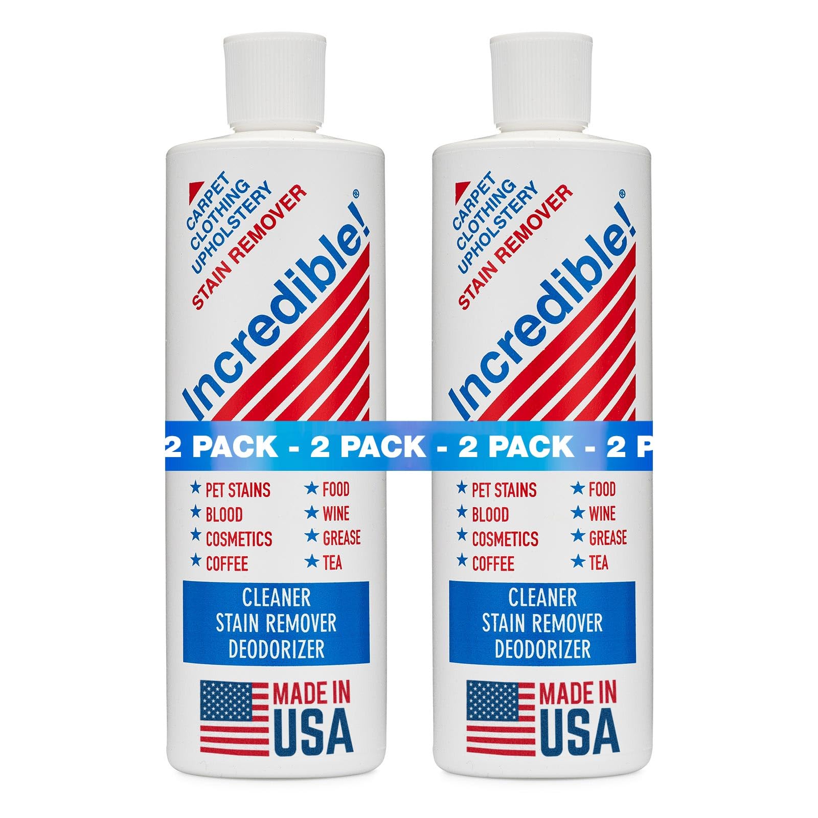 Powerful Stain Remover for Tough Stains - Eliminates Blood, Wine, Coffee, Urine, Ink & Pet Stains - Odor Neutralizer for Carpets, Mattress & Laundry - 16oz (2 Pack) - Perfect for Home, Office & Travel Use