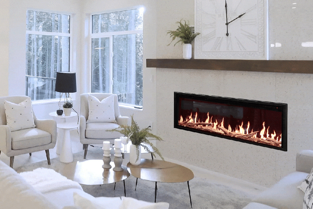 Modern Flames Orion Slim 100 Heliovision Virtual Recessed Wall Mount Electric Fireplace - Realistic LED Flame Heater for Living Room, Bedroom & Office