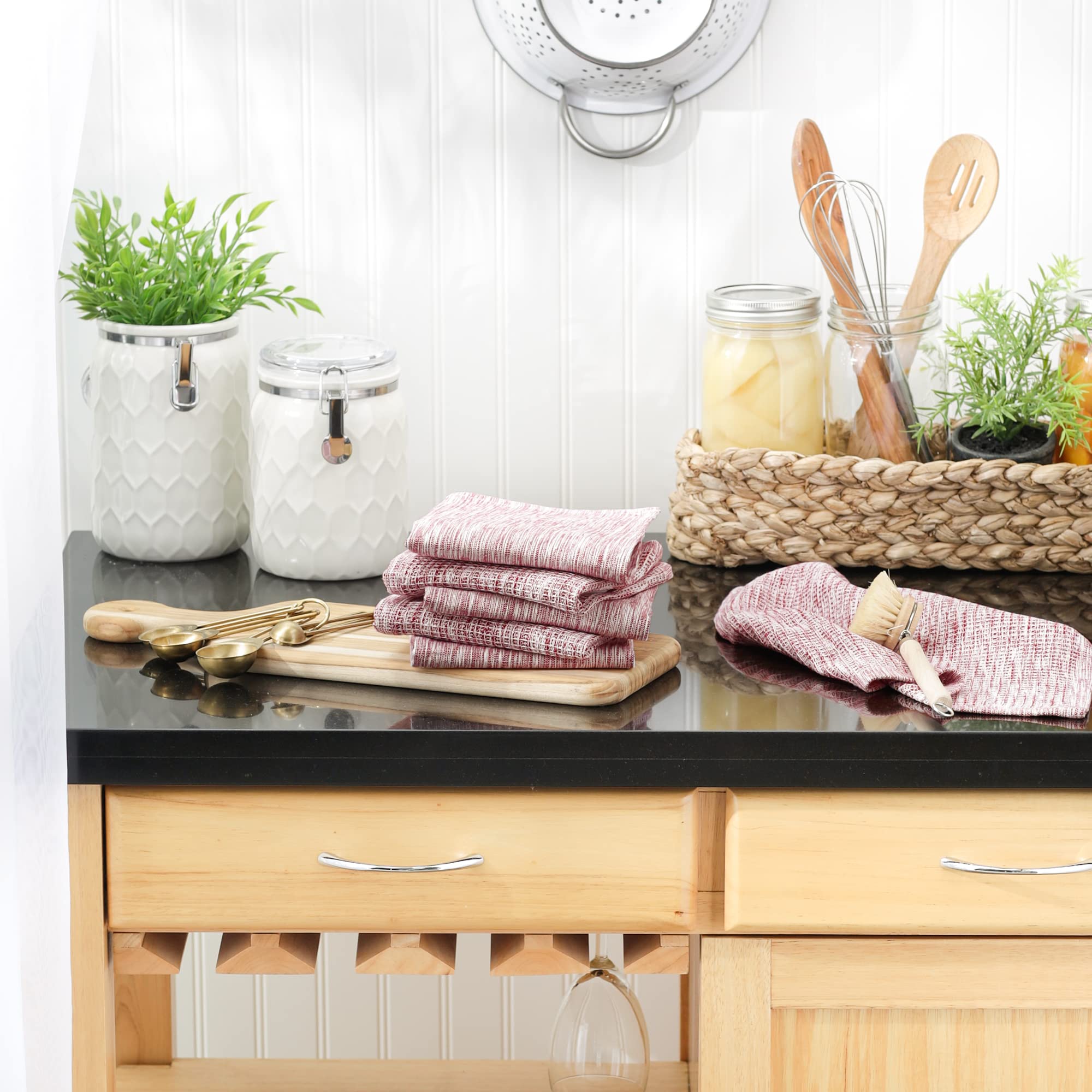 DII Recycled Cotton Kitchen Dishcloth Set - 6-Piece Absorbent Waffle Weave Towels (12x12 Inches, Barn Red) - Eco-Friendly Cleaning Cloths for Dishes, Countertops & Household Chores
