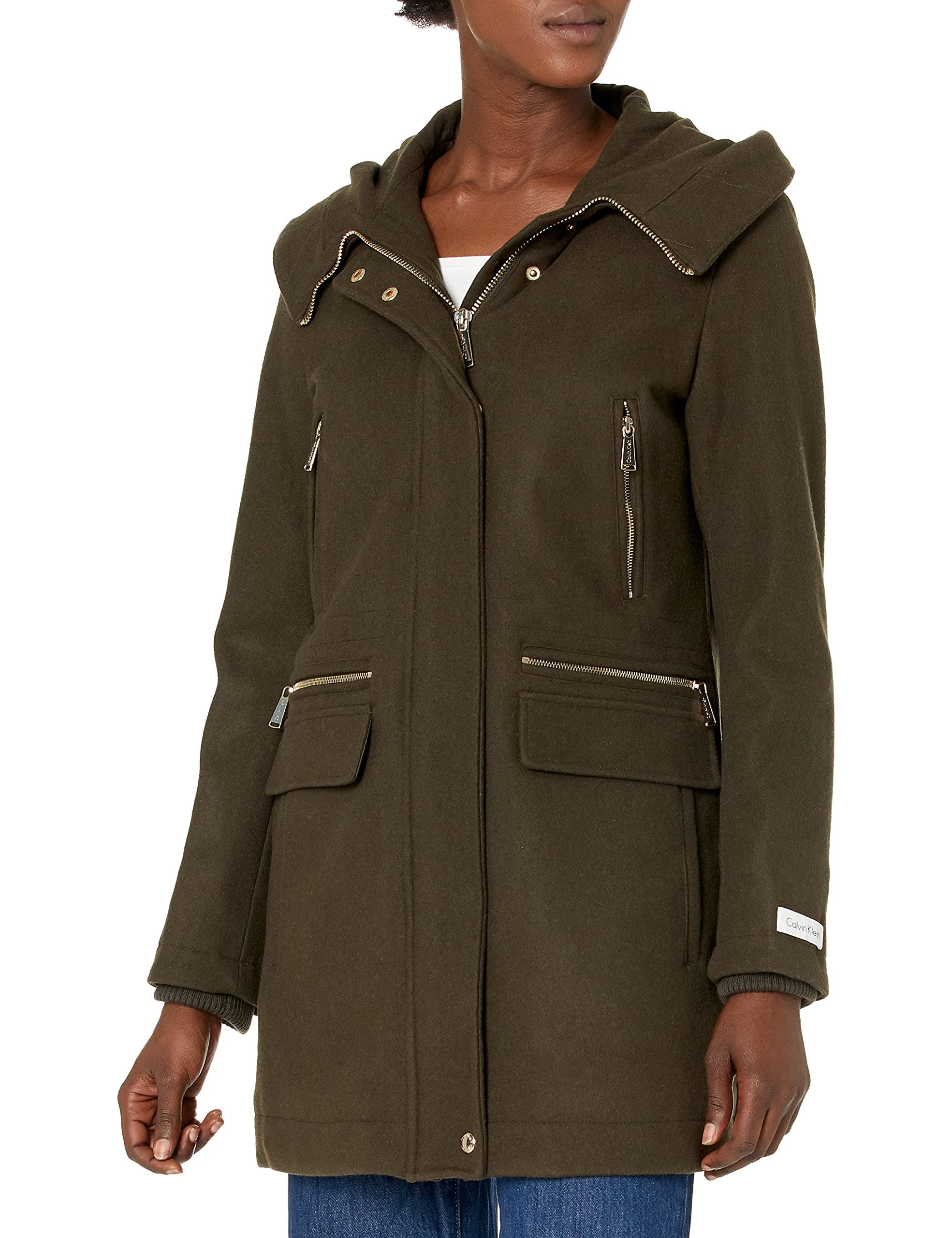Calvin Klein Women's Zip Front Duffle Wool Coat - Warm Winter Outerwear for Casual & Office Wear | Fashionable Long Coat for Cold Weather