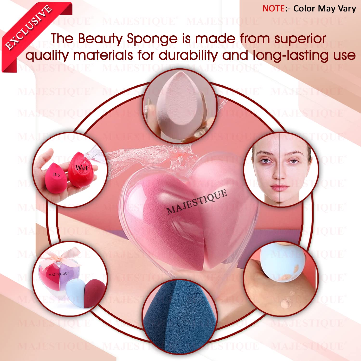 Majestique Heart Shaped Makeup Sponge Set - Foundation Blender Beauty Sponge for Liquid, Cream & Powder - Flawless Face Makeup Application - Perfect for Daily Use, Travel & Professional Makeup Artists
