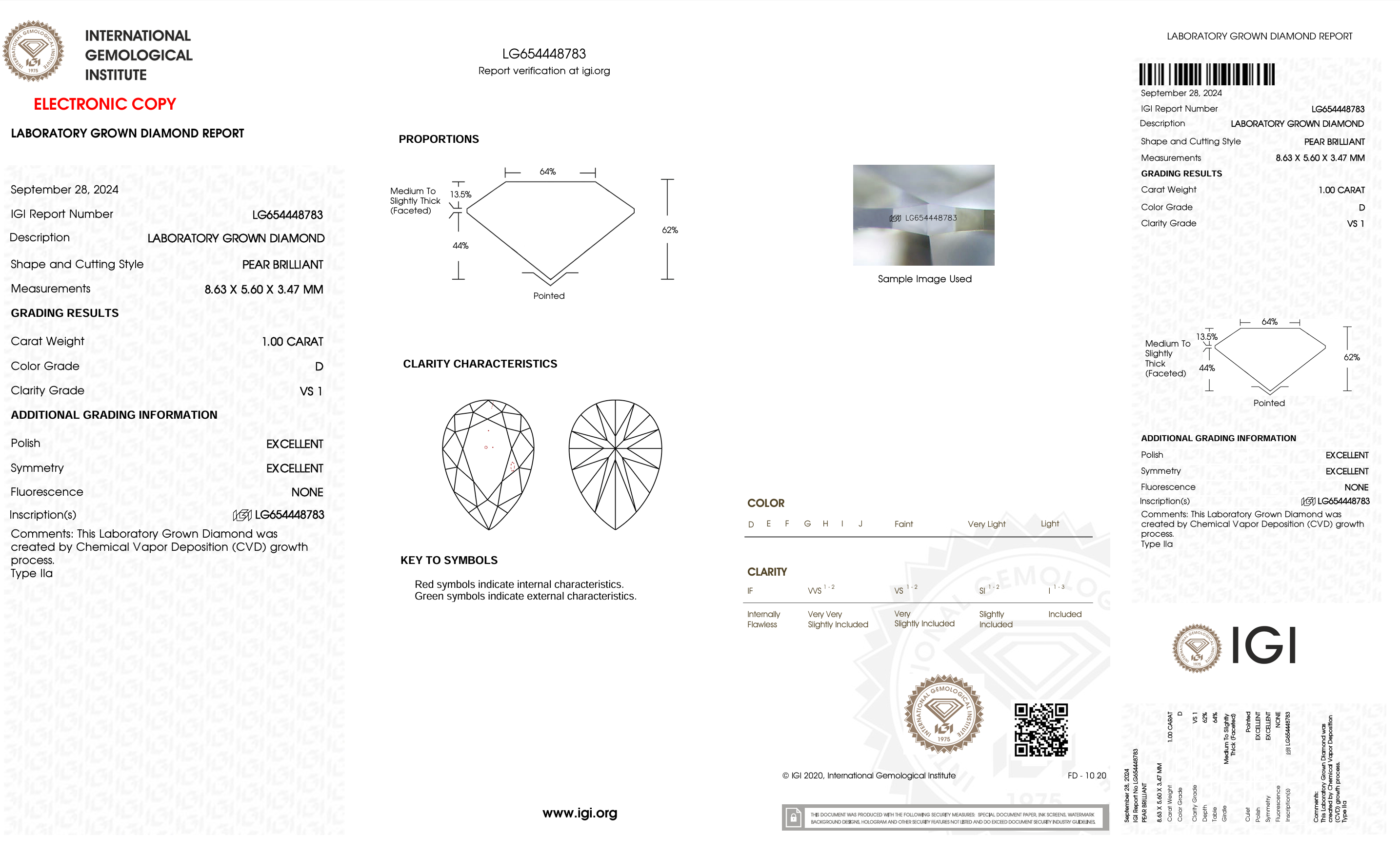 1.0 Carat Pear-Shaped Lab-Grown Diamond with IGI Certification - Perfect for Engagement Rings & Fine Jewelry