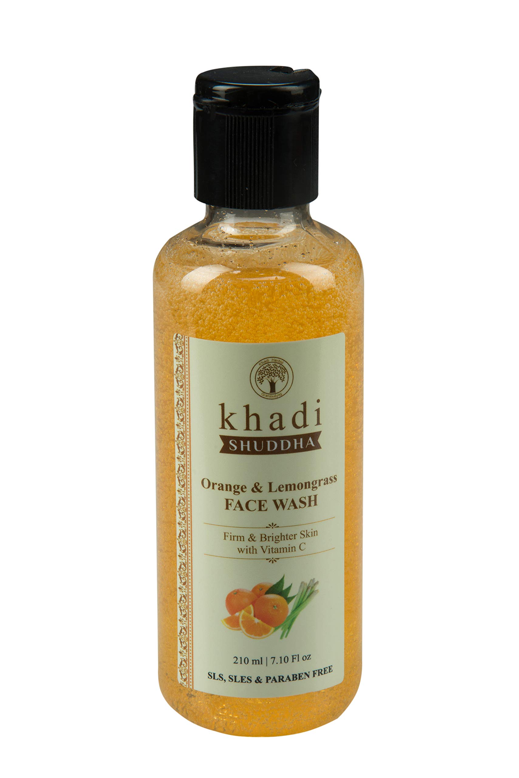 Khadi Shuddha Orange & Lemongrass Face Wash 210ml - Vitamin C Enriched for Firm & Bright Skin | SLS, SLES & Paraben Free | Natural Glow for Daily Skincare Routine