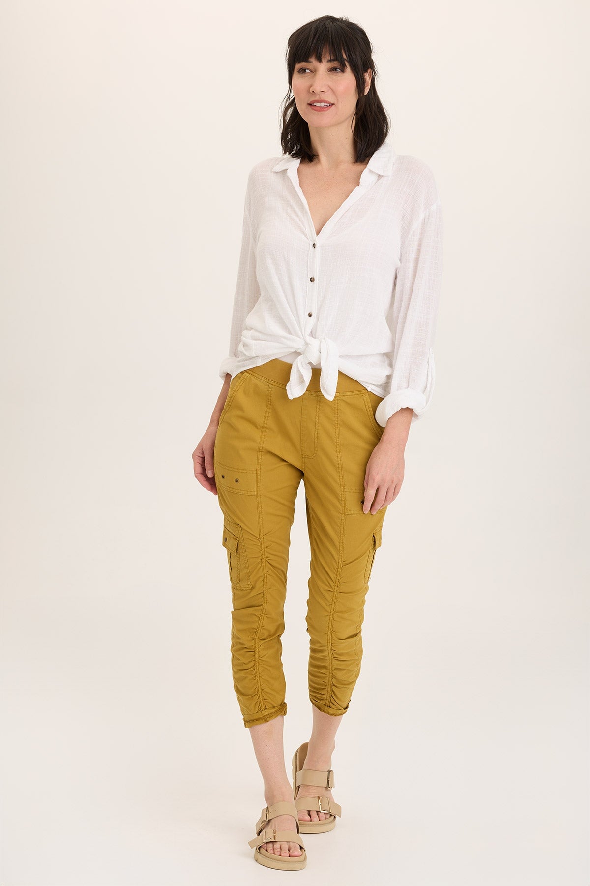 Tilton Stretch Poplin Ruched Skinny Pants for Women - High Waisted Slim Fit Trousers for Office, Work & Casual Wear