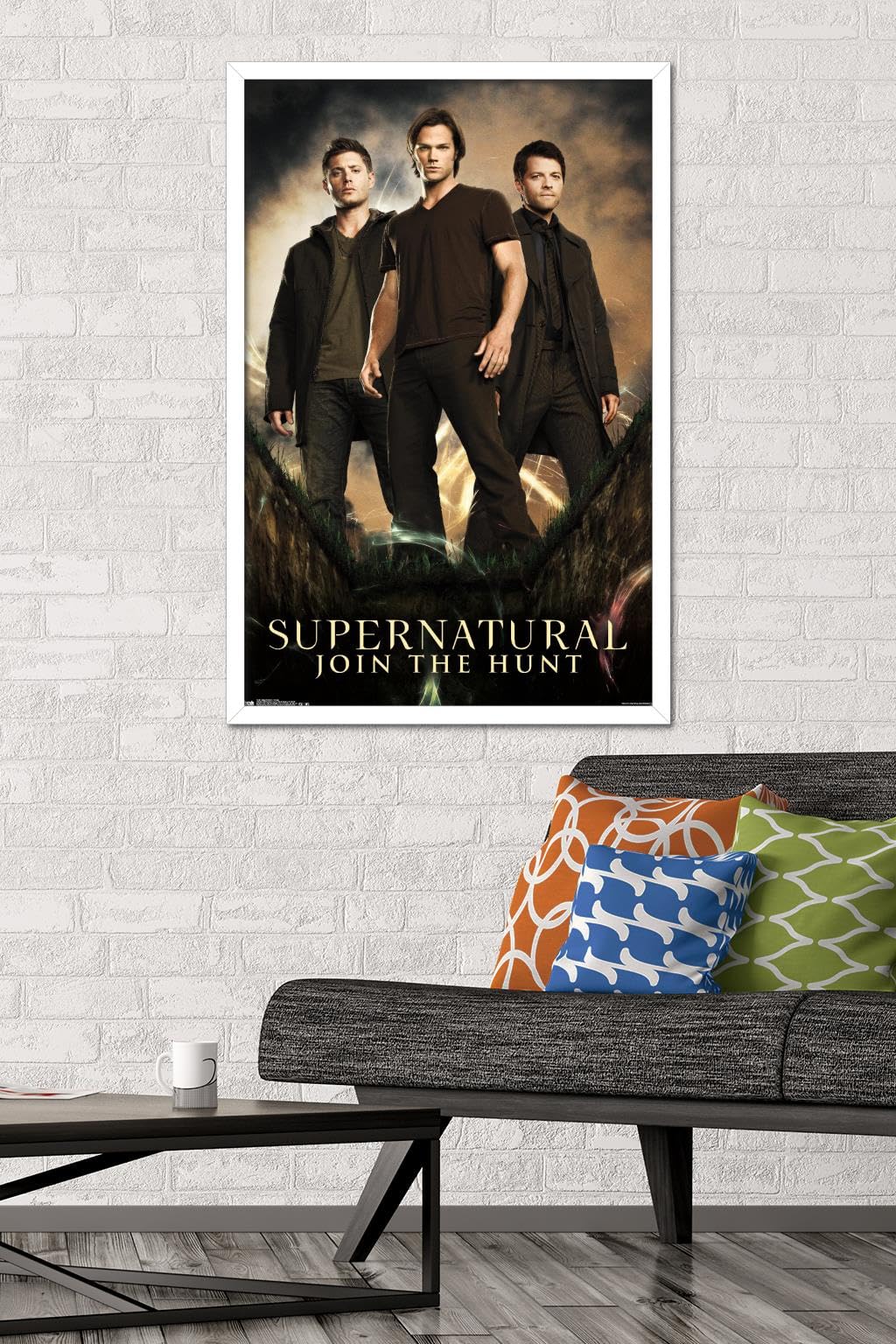 Supernatural TV Show Group Wall Poster - 22.375 x 34 Inches White Framed Art Print - Perfect for Living Room, Bedroom Decor & Gift for Fans