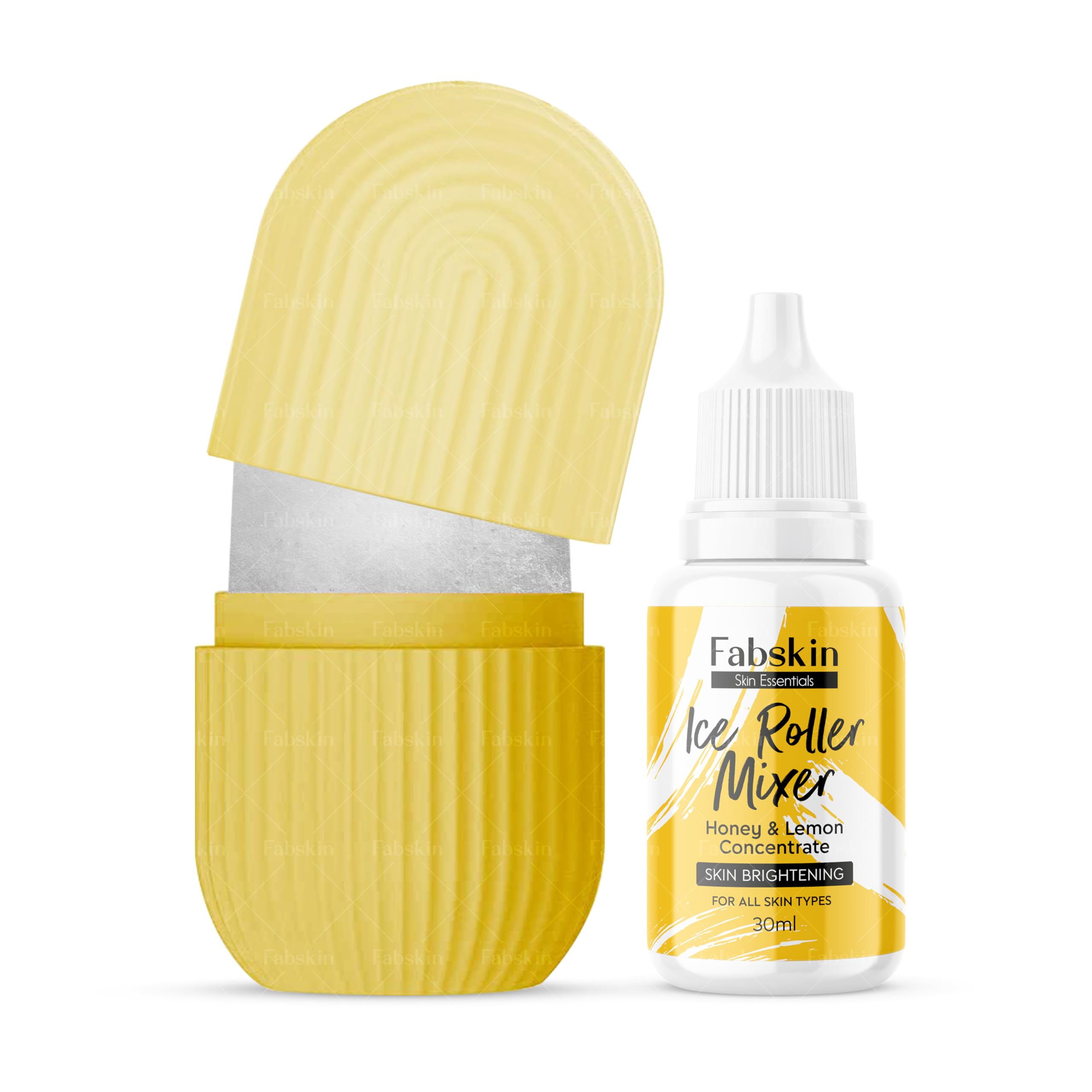 Fabskin Ice Roller for Face, Neck & Body - Cooling Facial Massager with Lemon Honey Serum (30ml) | Skin Soothing & Moisturizing Ice Cube Roller Kit for Men & Women | Perfect for Puffiness Relief, Post-Workout Recovery & Morning Skincare Routine