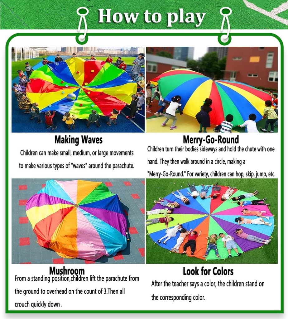 Rainbow Outdoor Parachute for Kids & Adults - 9m/29ft Team Building Games, Carnival Activities, Field Day Fun - Perfect for Backyard Birthday Parties, School Events & Group Play