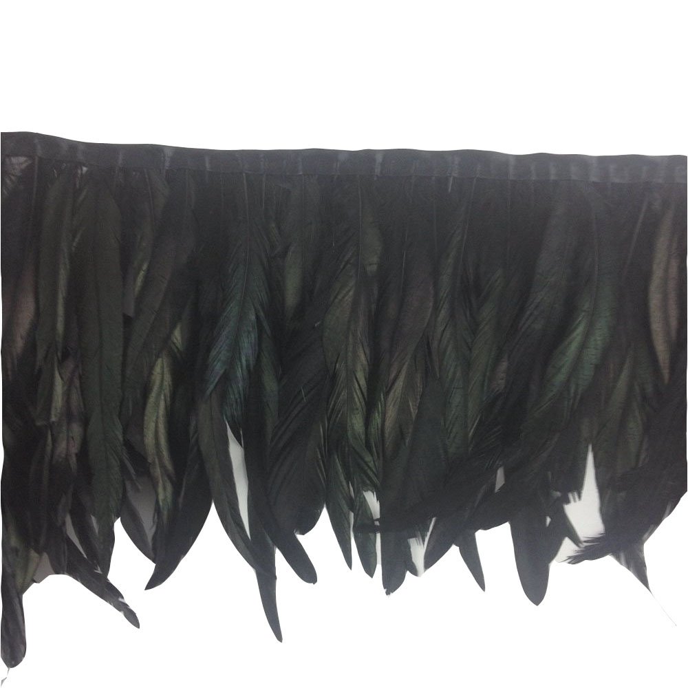 AMIZOB 10 Yards Natural Bleached Dyed 12-14 Inch Rooster Tail Feather Fringe Trim for DIY Crafts, Costume Accessories, Home Decor, and Party Decorations (Black)