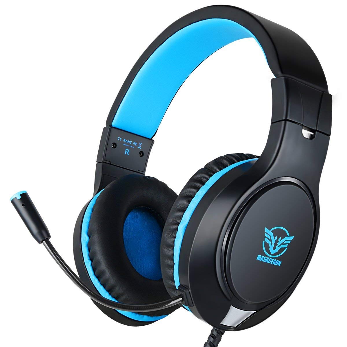 Premium Gaming Headset for Nintendo Switch, Xbox One, PS4, PS5 - Noise Cancelling Over-Ear Headphones with Bass Surround & Flexible Mic - 3.5mm Wired for PC, Laptop, iPad, Smartphones (Blue-Black) - Perfect for Competitive Gaming & Online Streaming