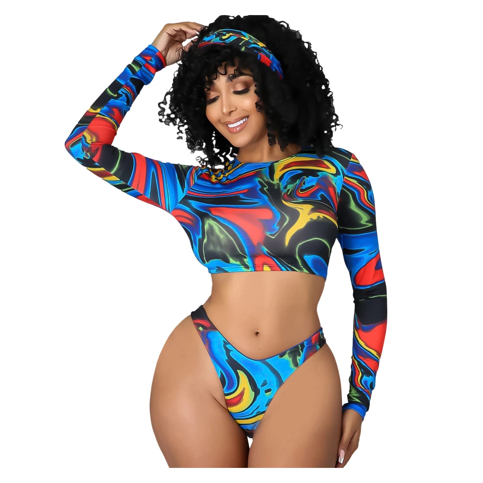 Printed Women's Sexy 3-Piece Swimsuit Dress with Split Design & Galaxy Skirt - Beach Bikini Set for Summer Vacation, Pool Party & Tropical Getaway