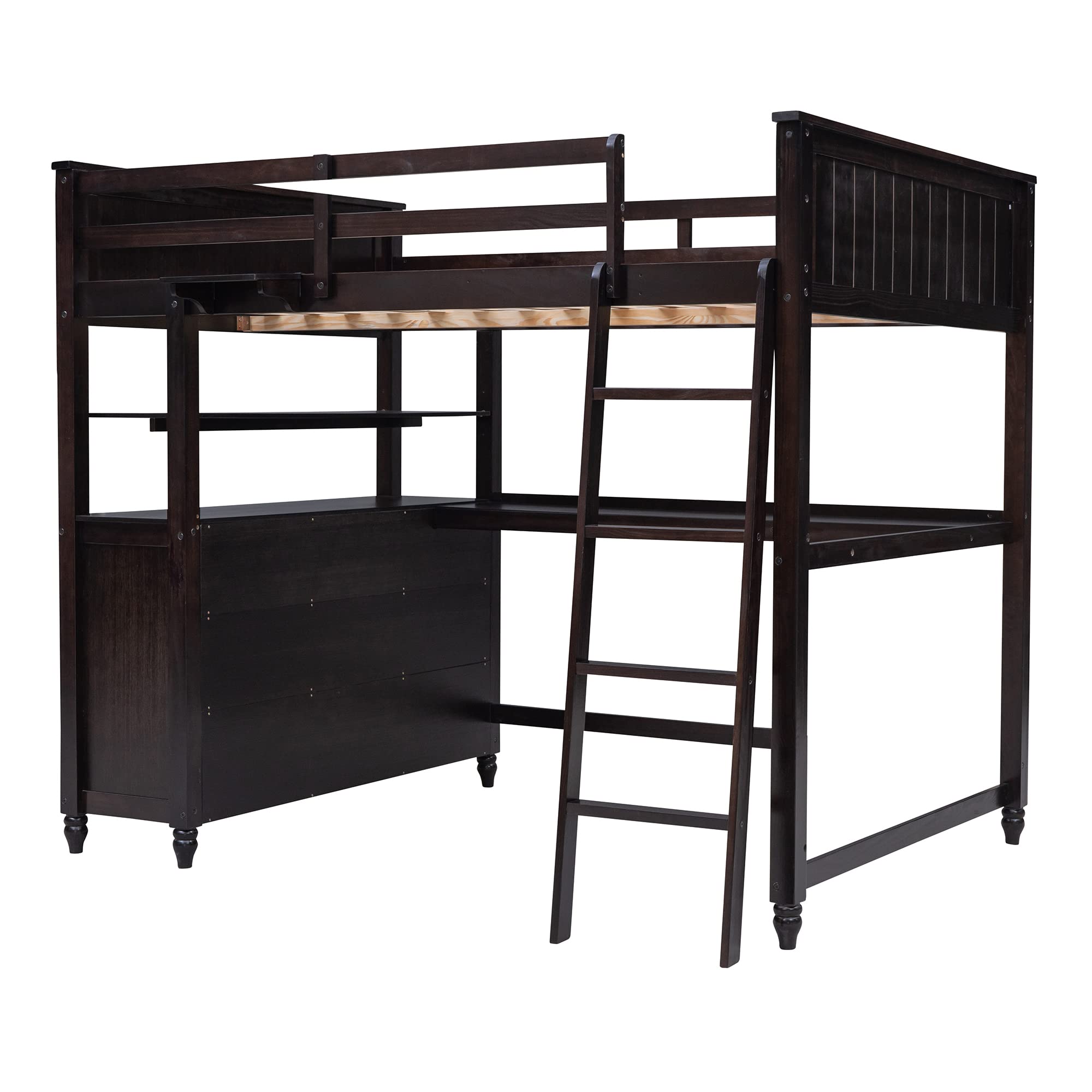 Full Size Loft Bed with Desk & Storage Drawers - Sturdy Wooden Loft Bed Frame with Ladder for Kids, Teens & Adults - Space-Saving Study & Sleep Solution for Small Rooms - Espresso Finish