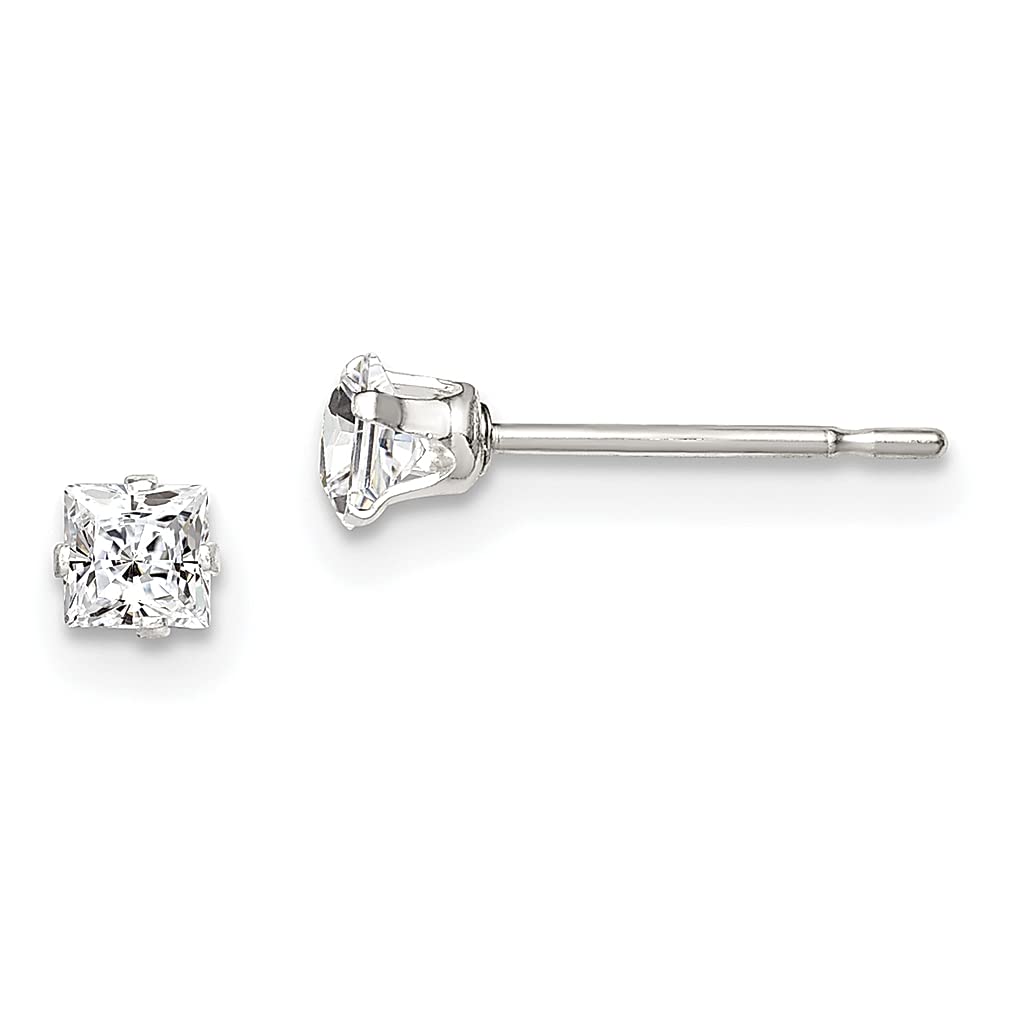 925 Sterling Silver 3mm Square Snap Set Cubic Zirconia CZ Stud Earrings for Women - Hypoallergenic Fine Jewelry Gift for Her - Perfect for Everyday Wear, Parties & Special Occasions