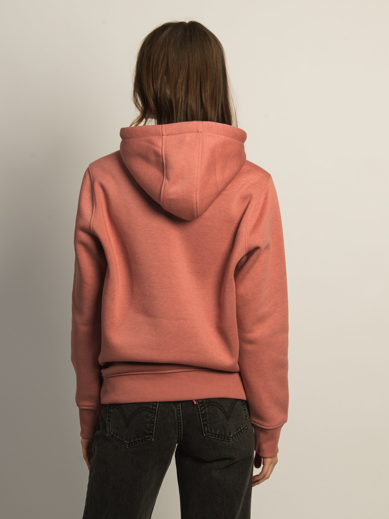 Carhartt Logo Sleeve Pullover Hoodie for Women - Rose Pink Fleece Sweatshirt for Casual Wear, Work & Outdoor Activities