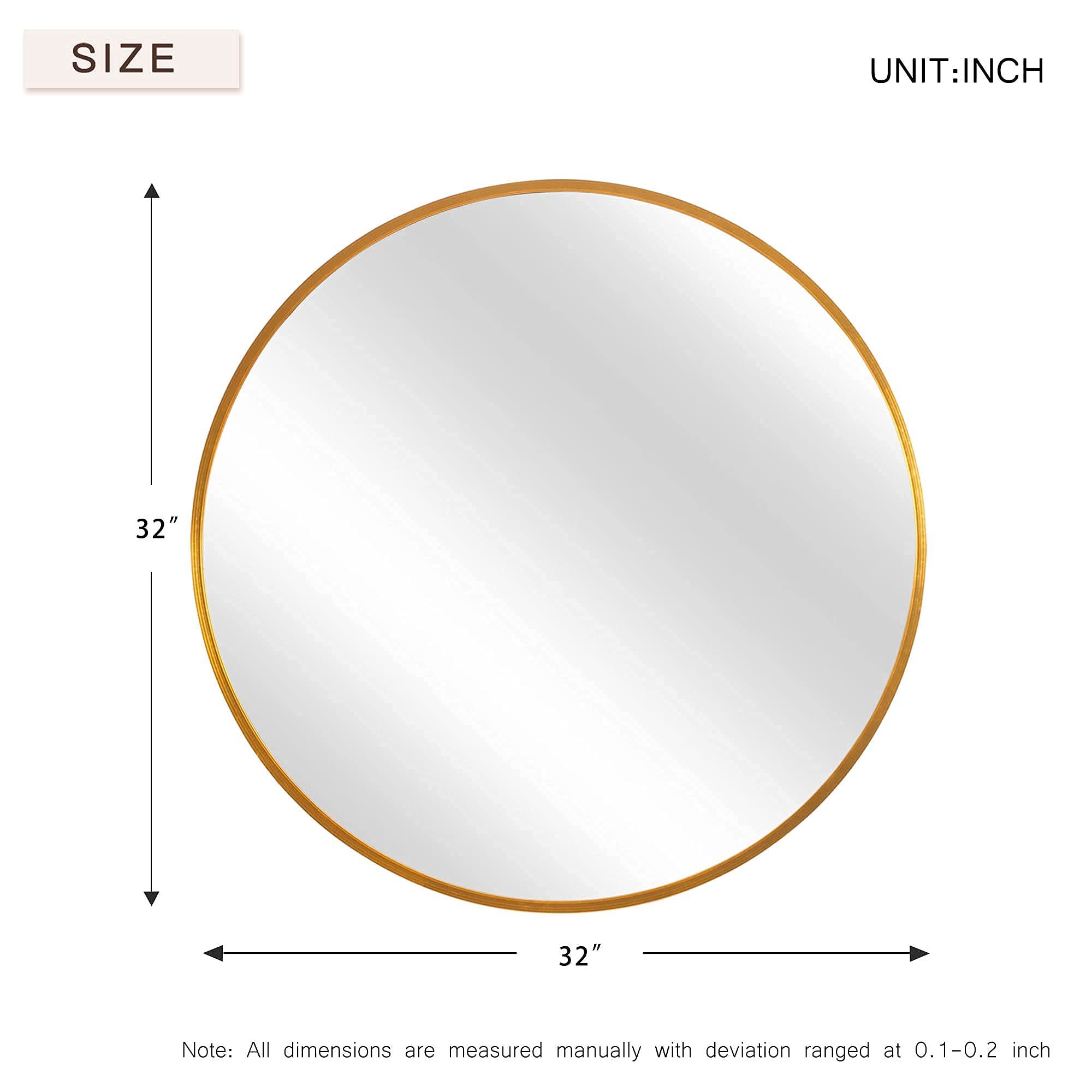 KIAYACI 32 Inch Round Wall Mirror - Large Circle Bathroom & Living Room Mirror with Aluminum Alloy Frame, Shatterproof Glass (Gold) - Perfect for Home Decor, Vanity, and Entryway