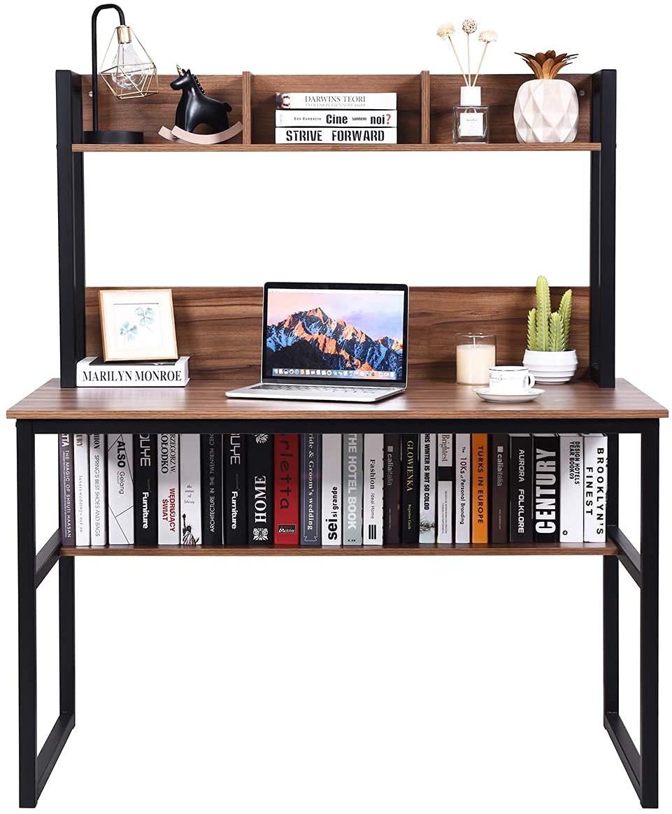 Goplus Modern Computer Desk with Coffee & Black Finish - Home Office Desk for Work, Study, and Gaming - Perfect for Small Spaces & Apartments