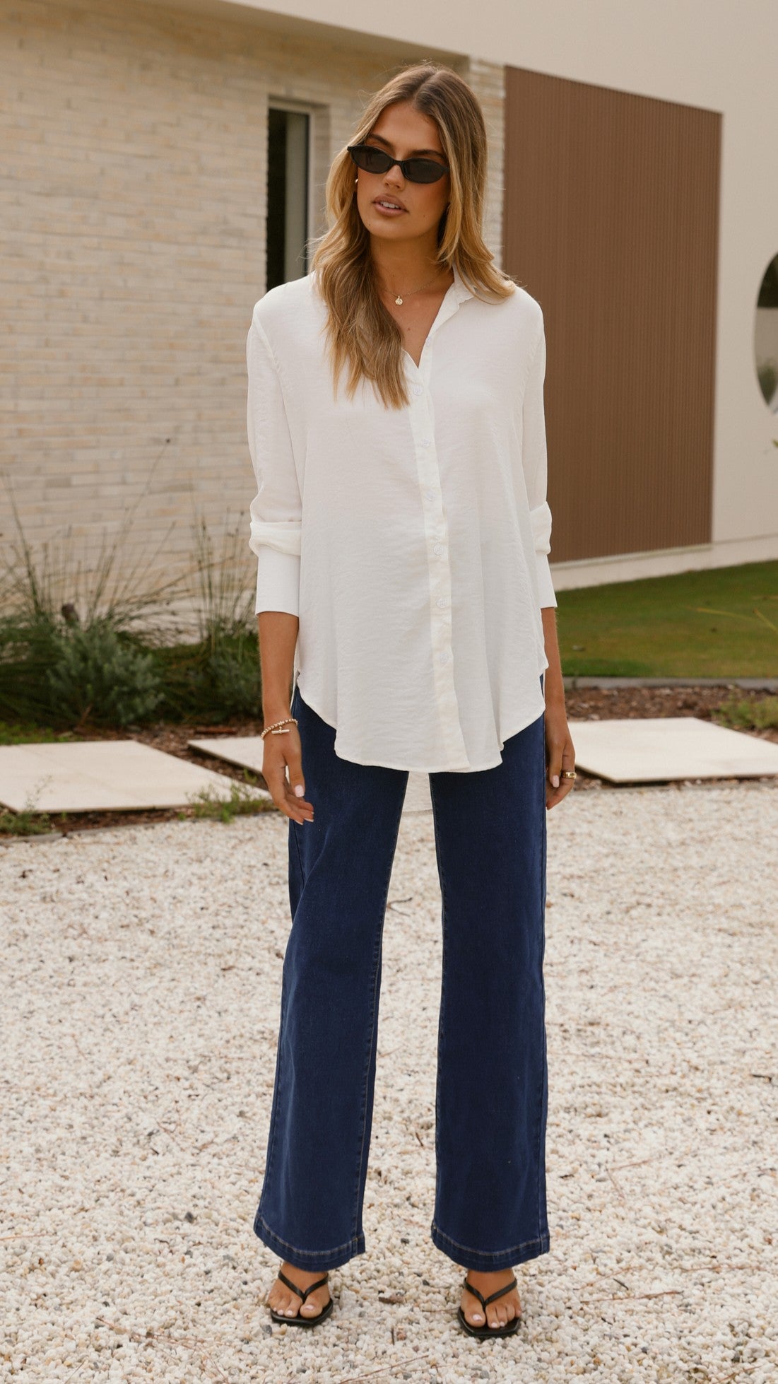 Juliana Women's White Button Up Shirt - Classic Casual Blouse for Office, Date Night & Everyday Wear