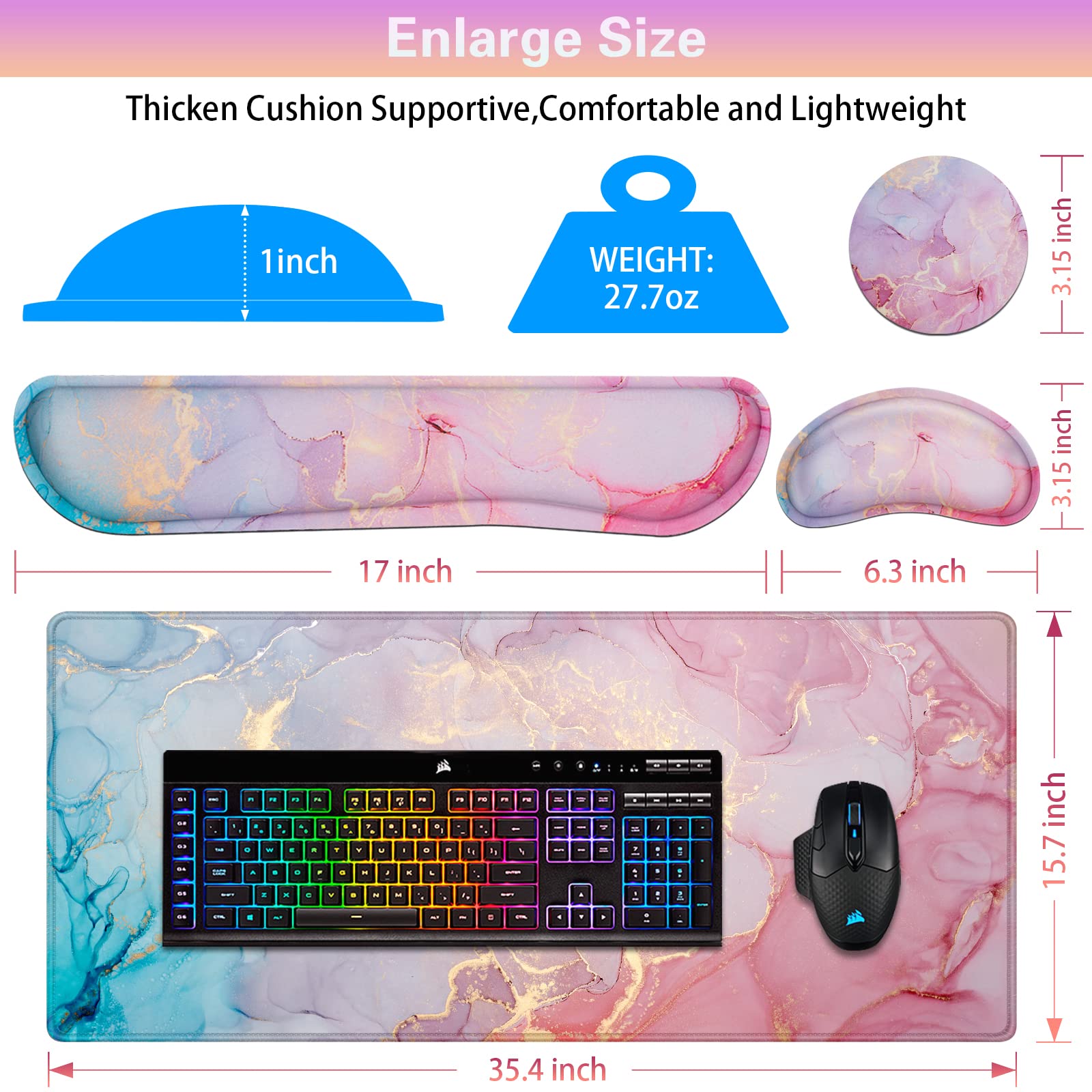 Canjoy 4-in-1 XXL Gaming Mouse Pad Set (35.4×15.7 in) - Extended Desk Mat with Keyboard Wrist Rest & Coaster - Memory Foam Non-Slip Surface for PC, Laptop, Gaming Setup - Perfect for Home Office, Workstation & Esports Gaming