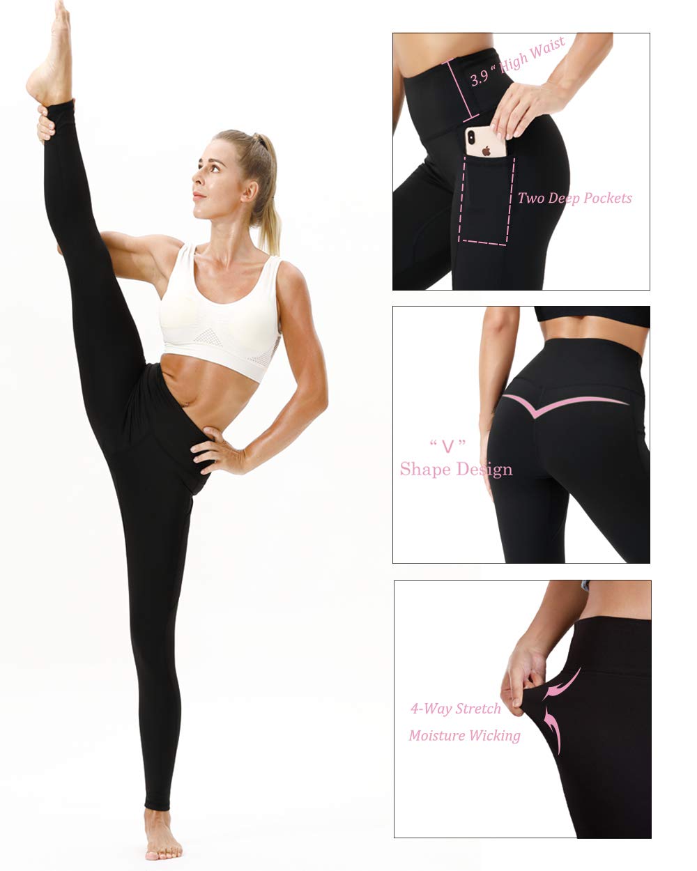 TYUIO High Waist Yoga Pants for Women with Pockets - Stretchy Running Workout Leggings - Perfect for Gym, Yoga & Everyday Wear