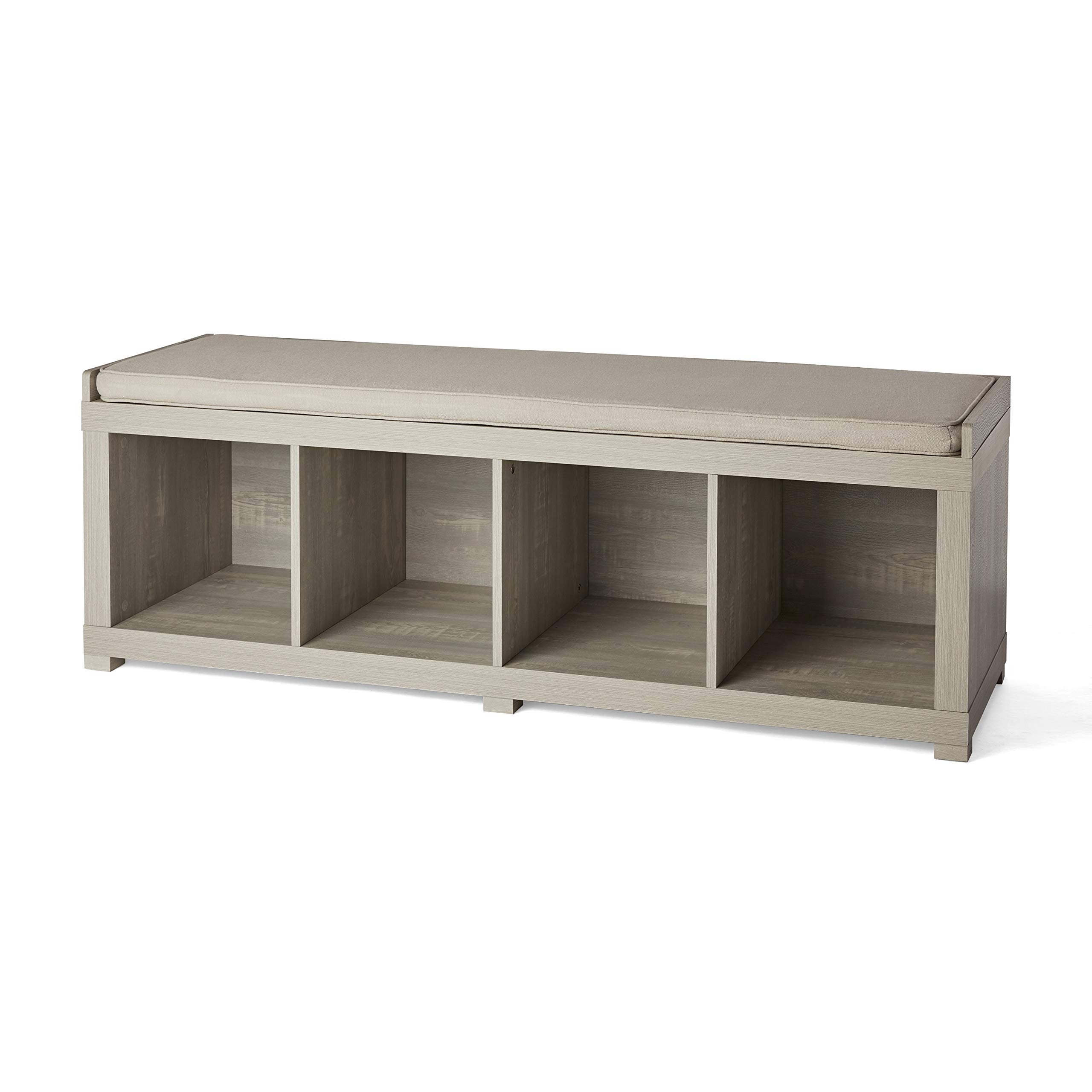 Gray Wash Finish Cubby Storage Bench with Cushion - Entryway Seating Shoe Organizer - Perfect for Hallway, Mudroom, Bedroom & Living Room Storage Solutions