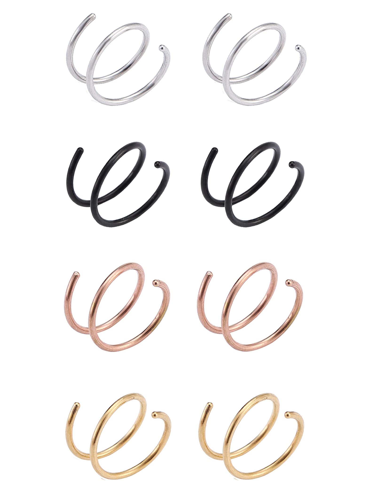 8 Pcs Double Hoop Nose Rings for Women - Surgical Steel Spiral Nose Rings for Single Piercing - Twist Nose Hoop Jewelry Under $5 - Perfect for Everyday Wear, Parties, and Gifts
