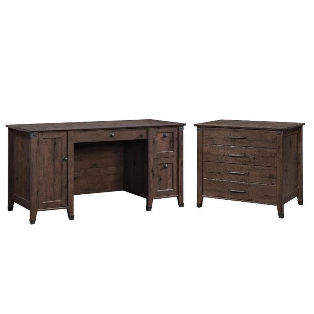 2-Piece Home Office Set with Computer Desk and File Cabinet in Coffee Oak - Perfect for Small Spaces & Remote Work