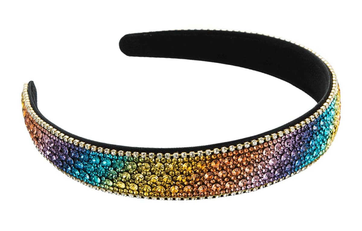 Scicent Rhinestone Crystal Hair Hoop Headbands for Women & Girls - Fashionable Wide Headband with Rainbow Design (6708) - Perfect for Parties, Weddings, and Everyday Wear