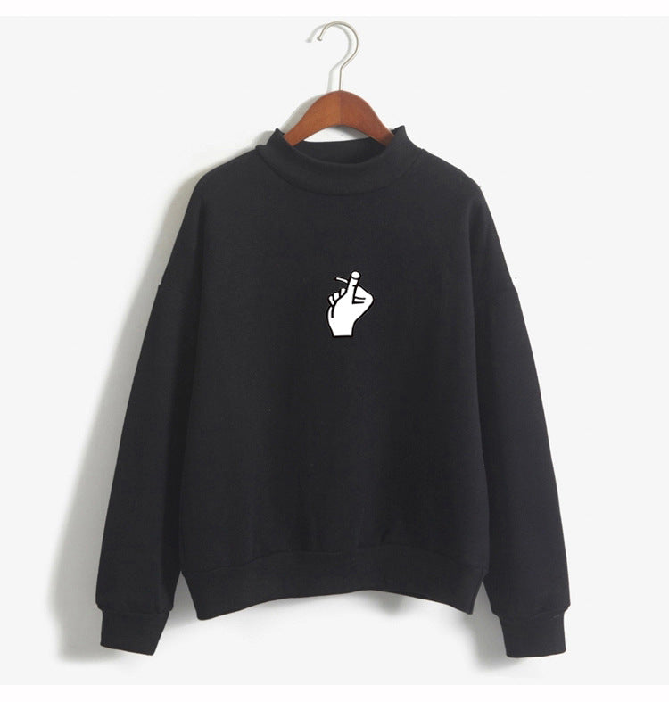 Trendy Korean Ulzzang Women's Plush Sweater with Love Finger Heart Gesture - Soft & Cozy Winter Pullover for Casual Outfits & Street Style Fashion