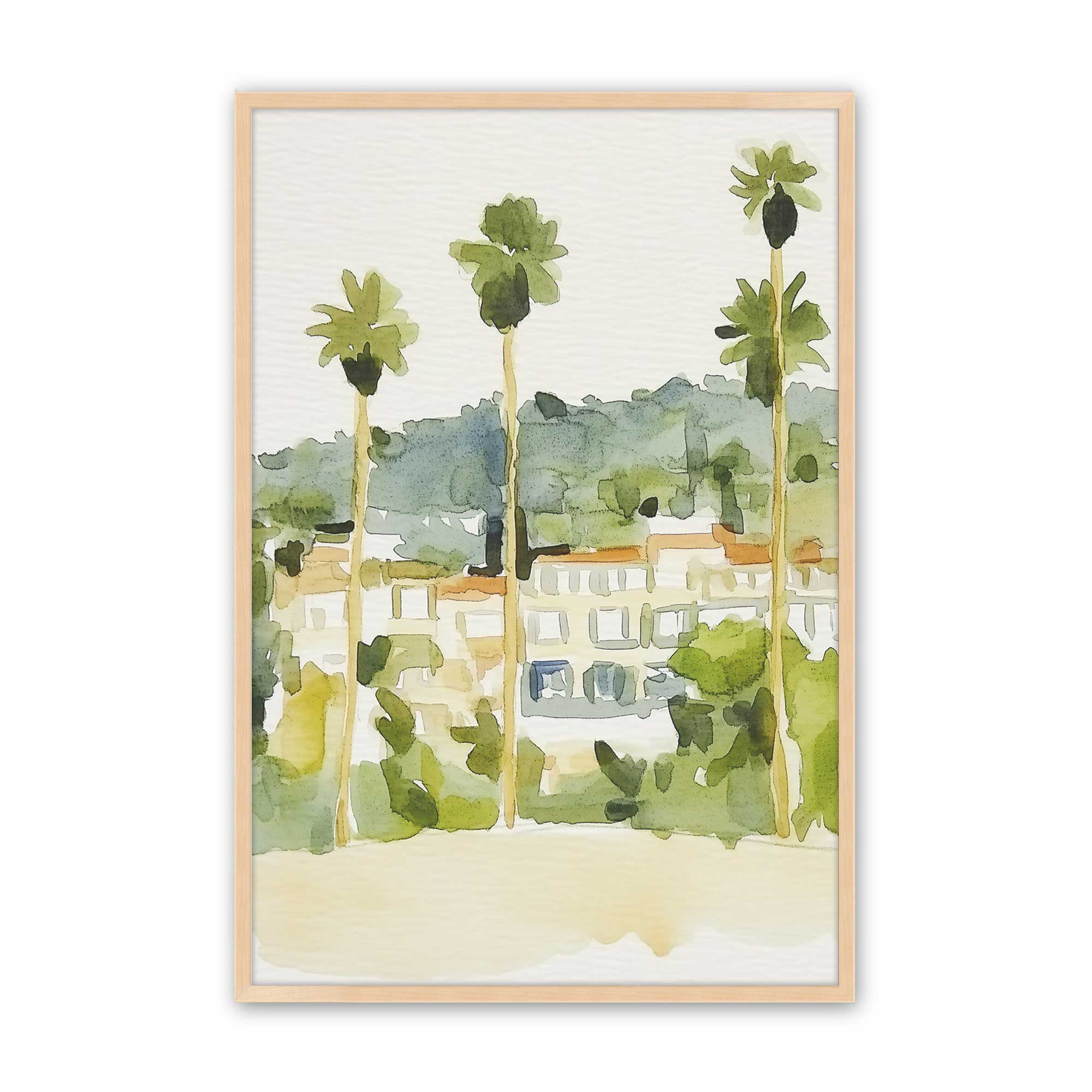 Desert Palms and Villas II Wall Art Print - Tropical Landscape Painting for Home & Office Decor - Perfect for Living Room, Bedroom or Vacation Rental